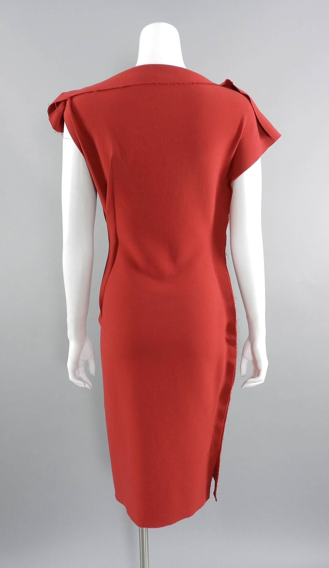 Lanvin Red Fitted Dress with Raw Edges In Excellent Condition In Toronto, ON