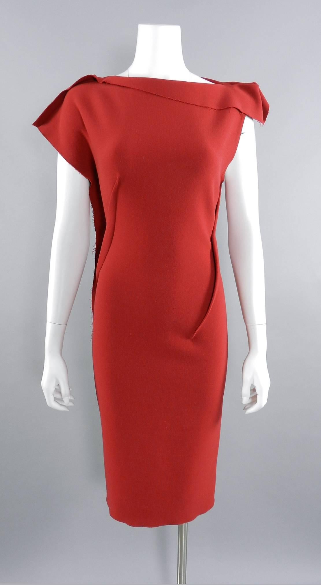 Lanvin Red Fitted Dress with Raw Edges 2