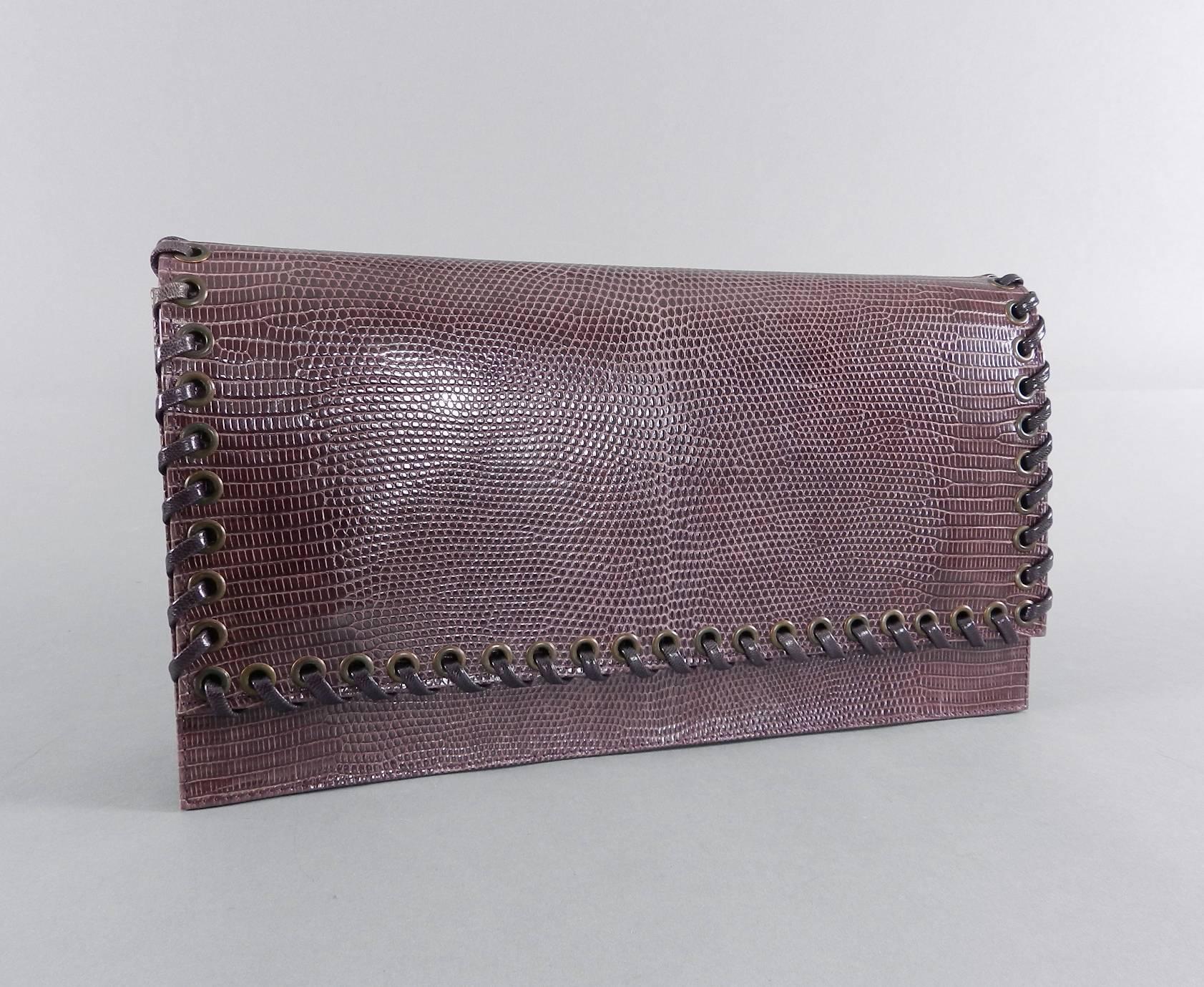 Yves Saint Laurent haute couture Purple Lizard and Amethyst clutch purse In Excellent Condition In Toronto, ON