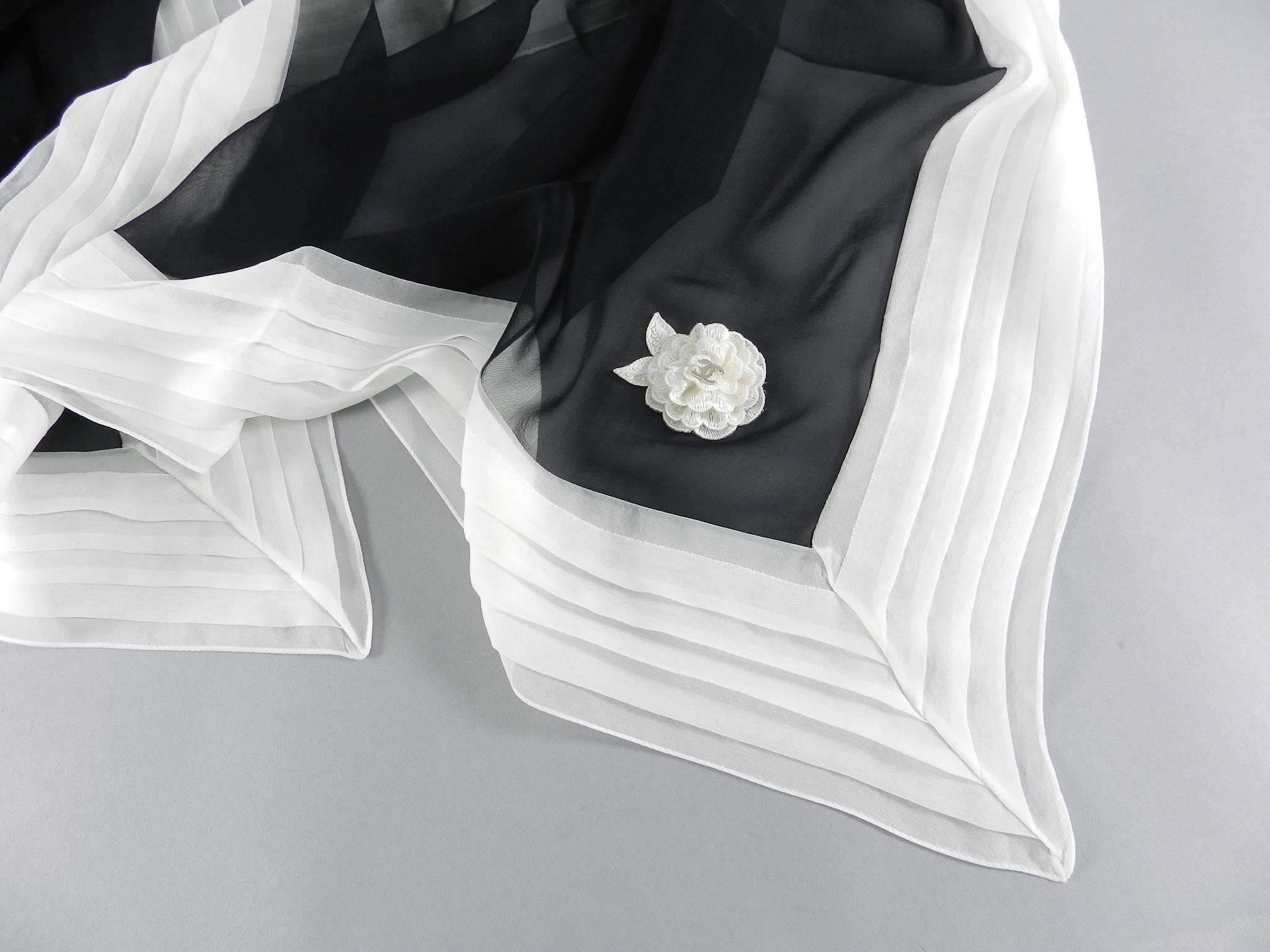chanel black and white silk scarf