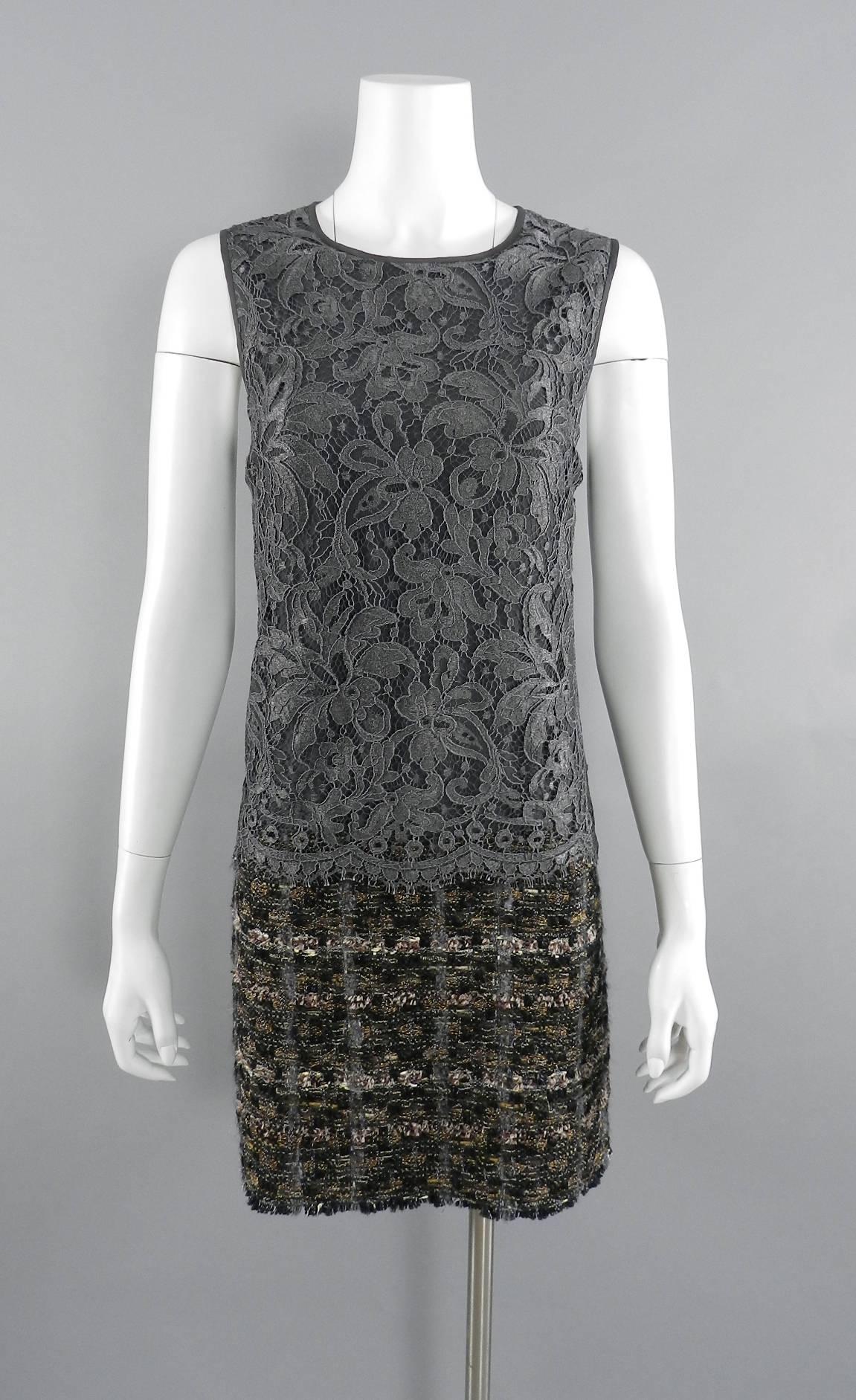 Dolce and Gabbana Grey Lace and Tweed Dress 3
