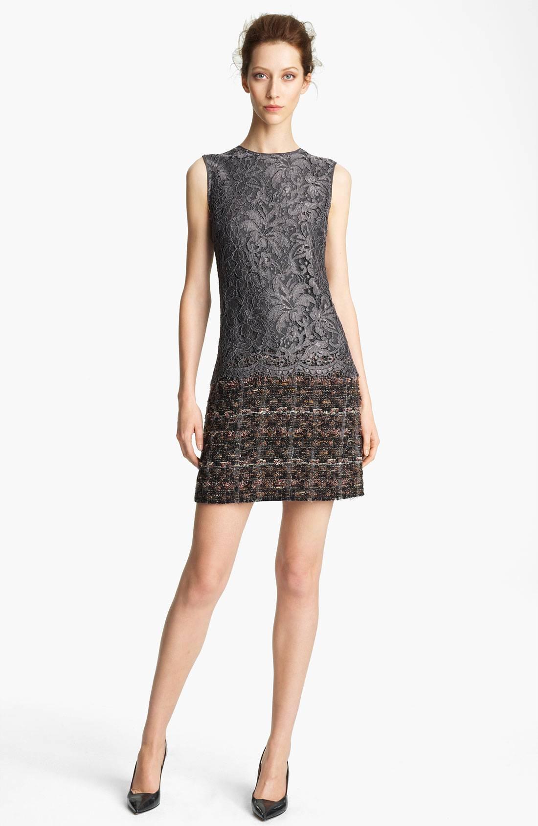Dolce and Gabbana Grey Lace and Tweed Dress 4