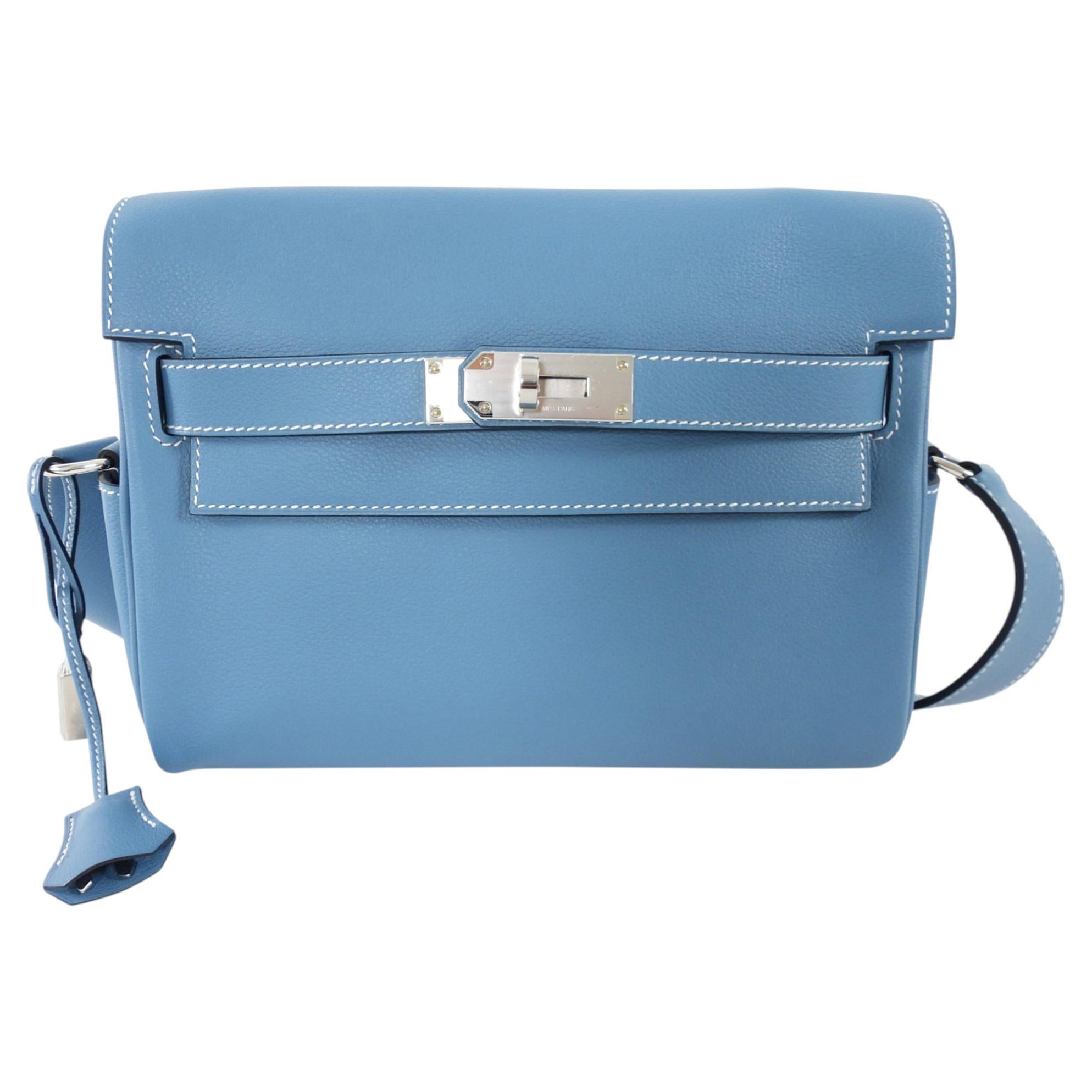 Hermes Kelly Messenger PM Evercolour New Blue Jean PHW For Sale
