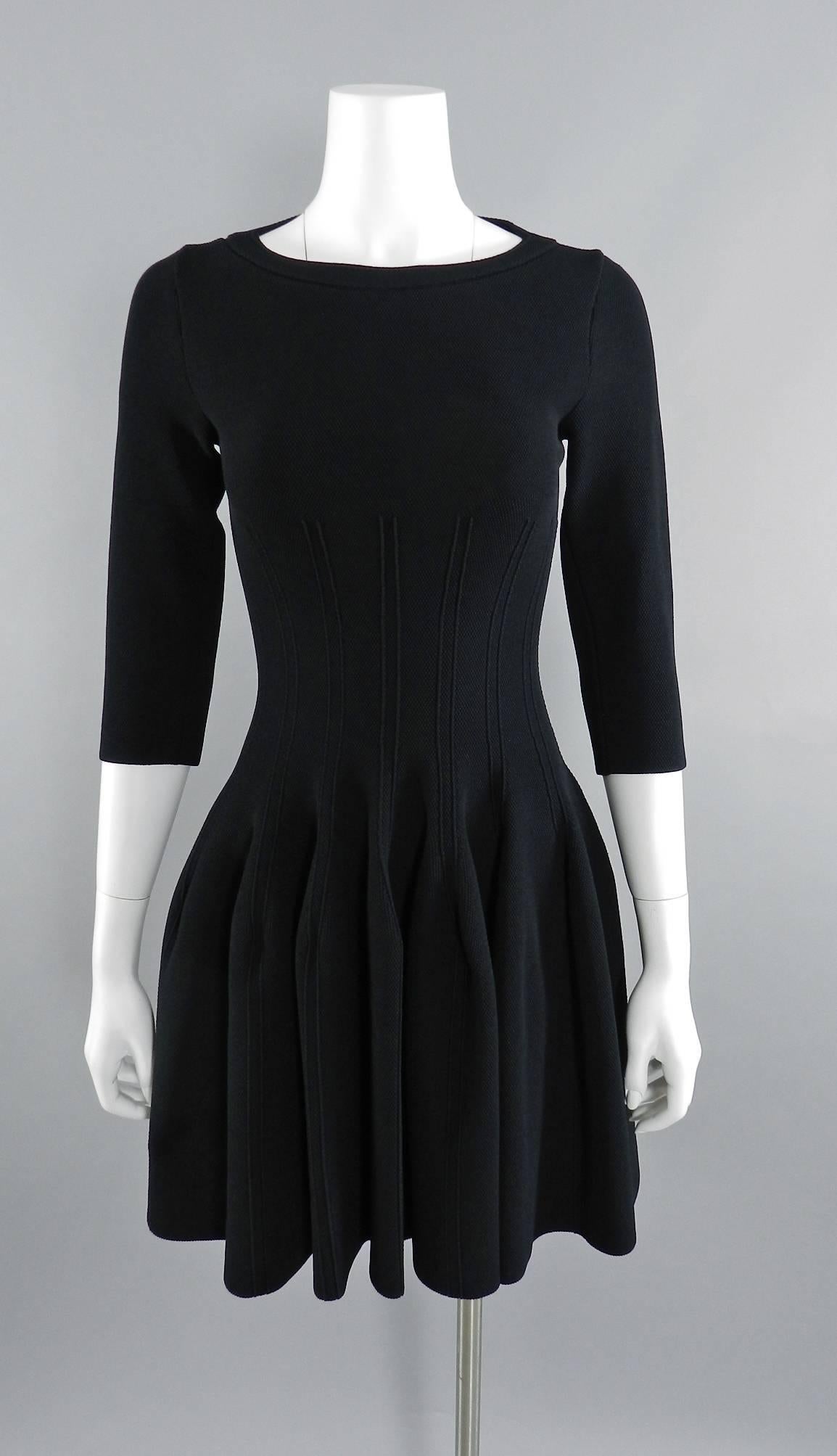 Alaia Black Fit and Flare Skater Bodycon Dress In Excellent Condition In Toronto, ON