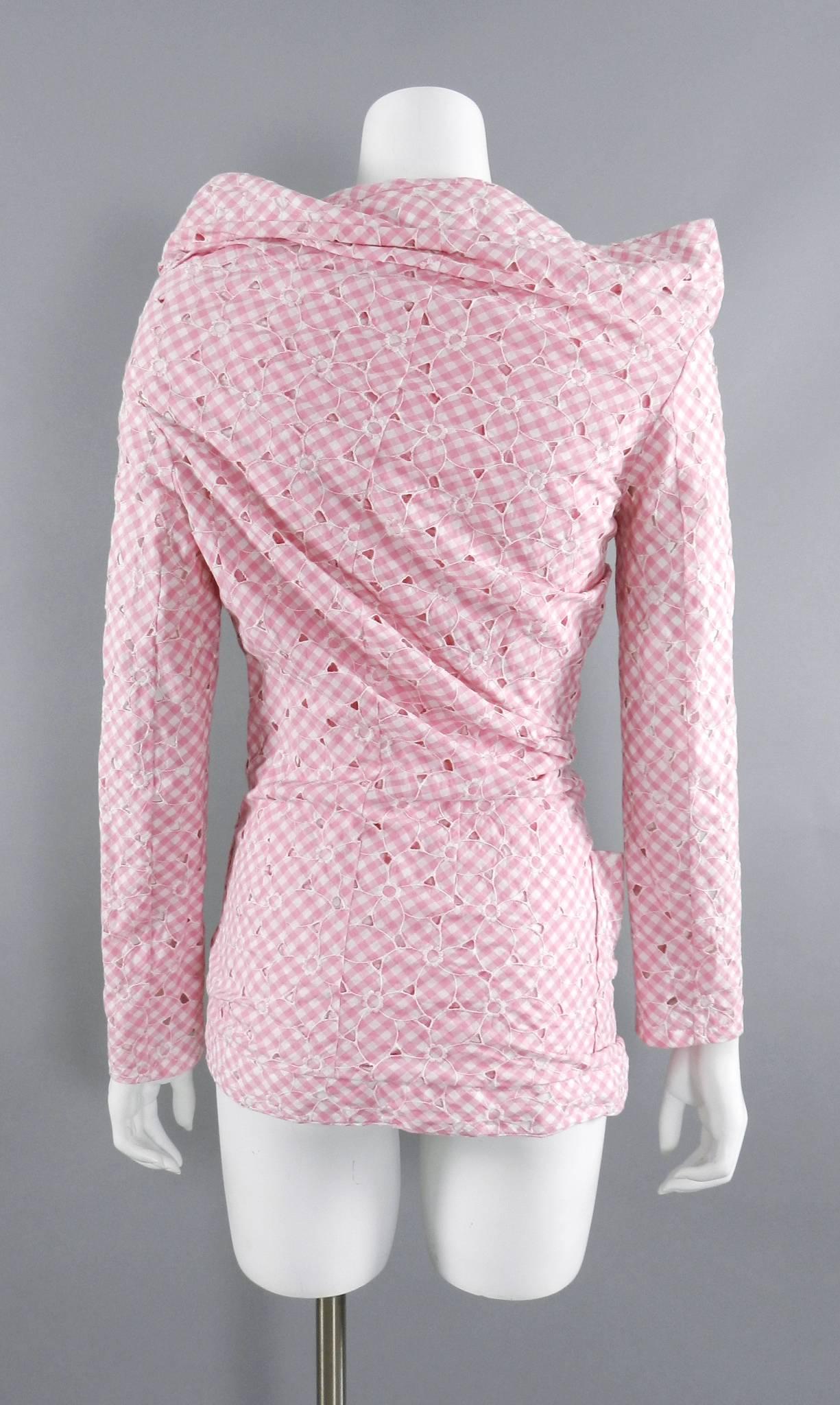 Junya Watanabe Comme des Garcons Pink Cotton gingham Asymmetrical Jacket In Excellent Condition In Toronto, ON