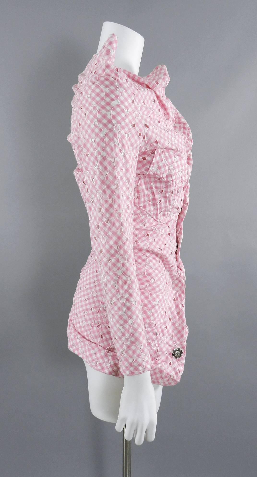 Women's Junya Watanabe Comme des Garcons Pink Cotton gingham Asymmetrical Jacket