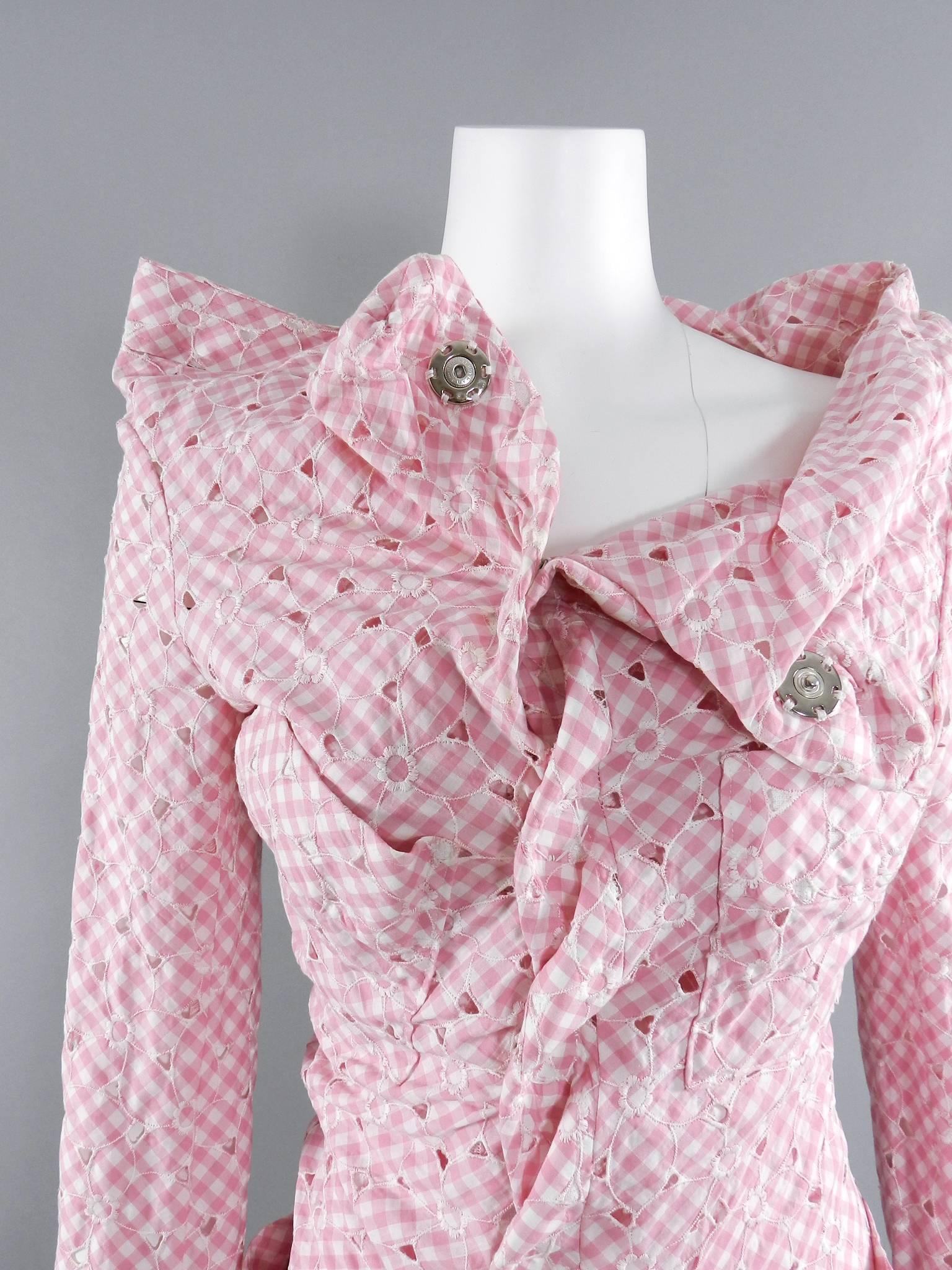 Junya Watanabe Comme des Garcons Pink Cotton gingham Asymmetrical Jacket 1