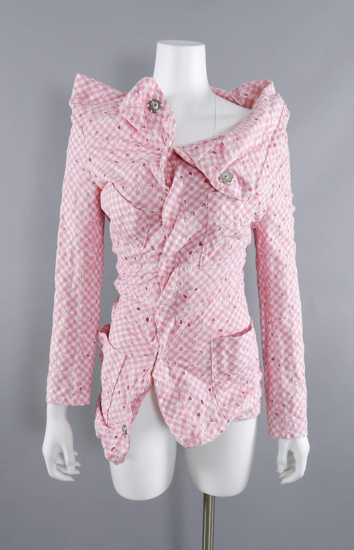 Junya Watanabe Comme des Garcons Pink Cotton gingham Asymmetrical Jacket 5