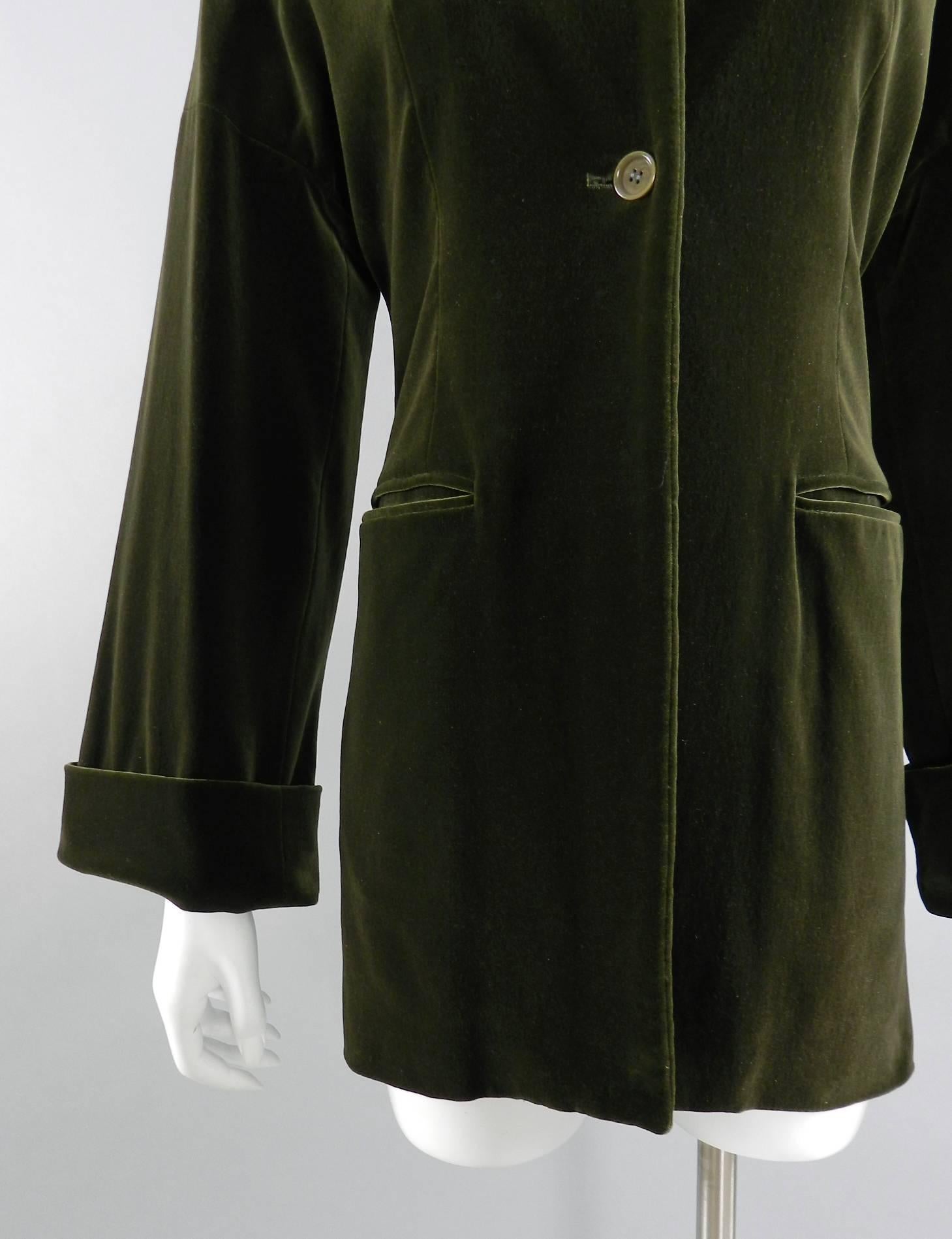 Black Romeo Gigli Vintage 1989 Olive Green Velvet Jacket Coat