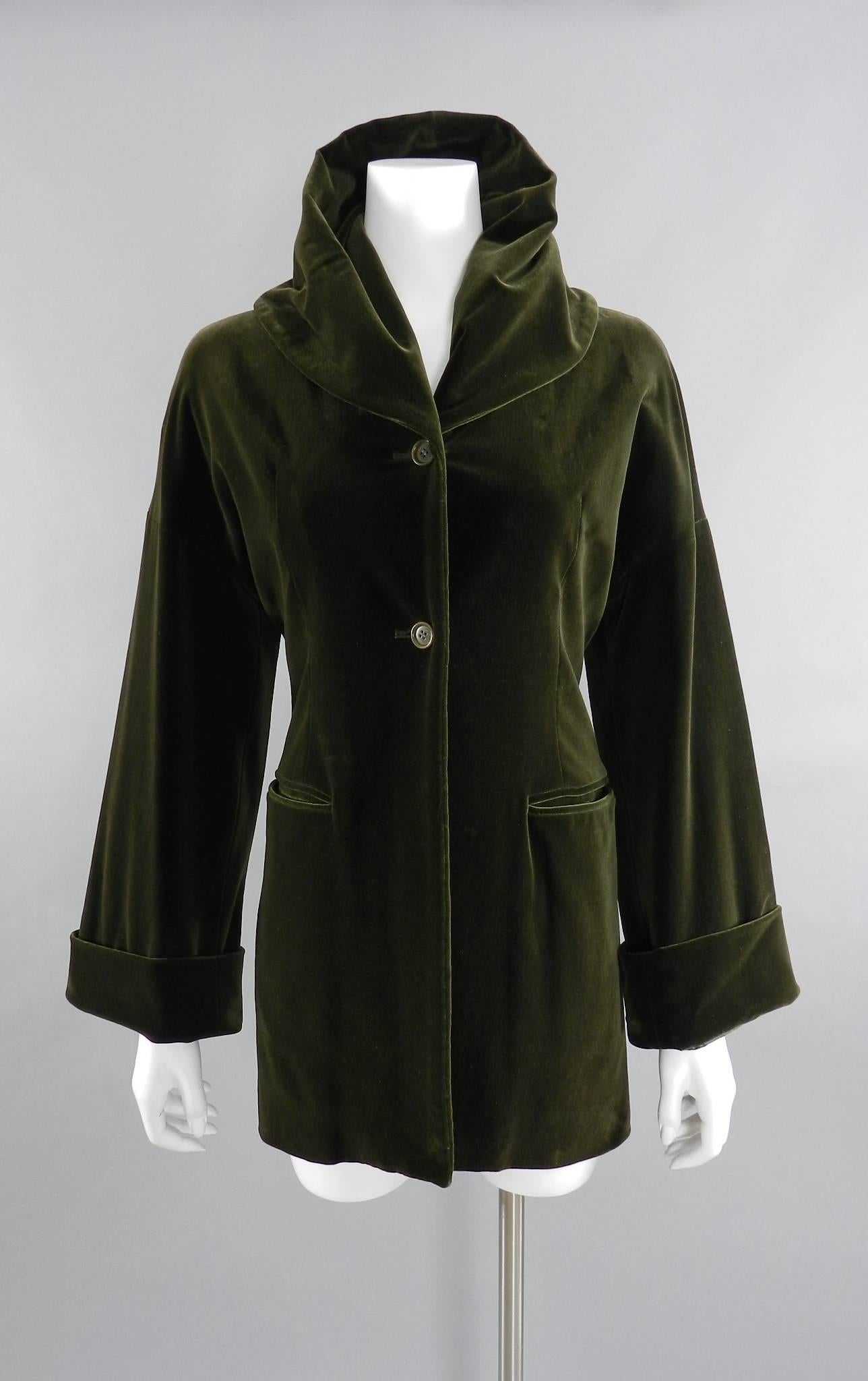 Women's Romeo Gigli Vintage 1989 Olive Green Velvet Jacket Coat