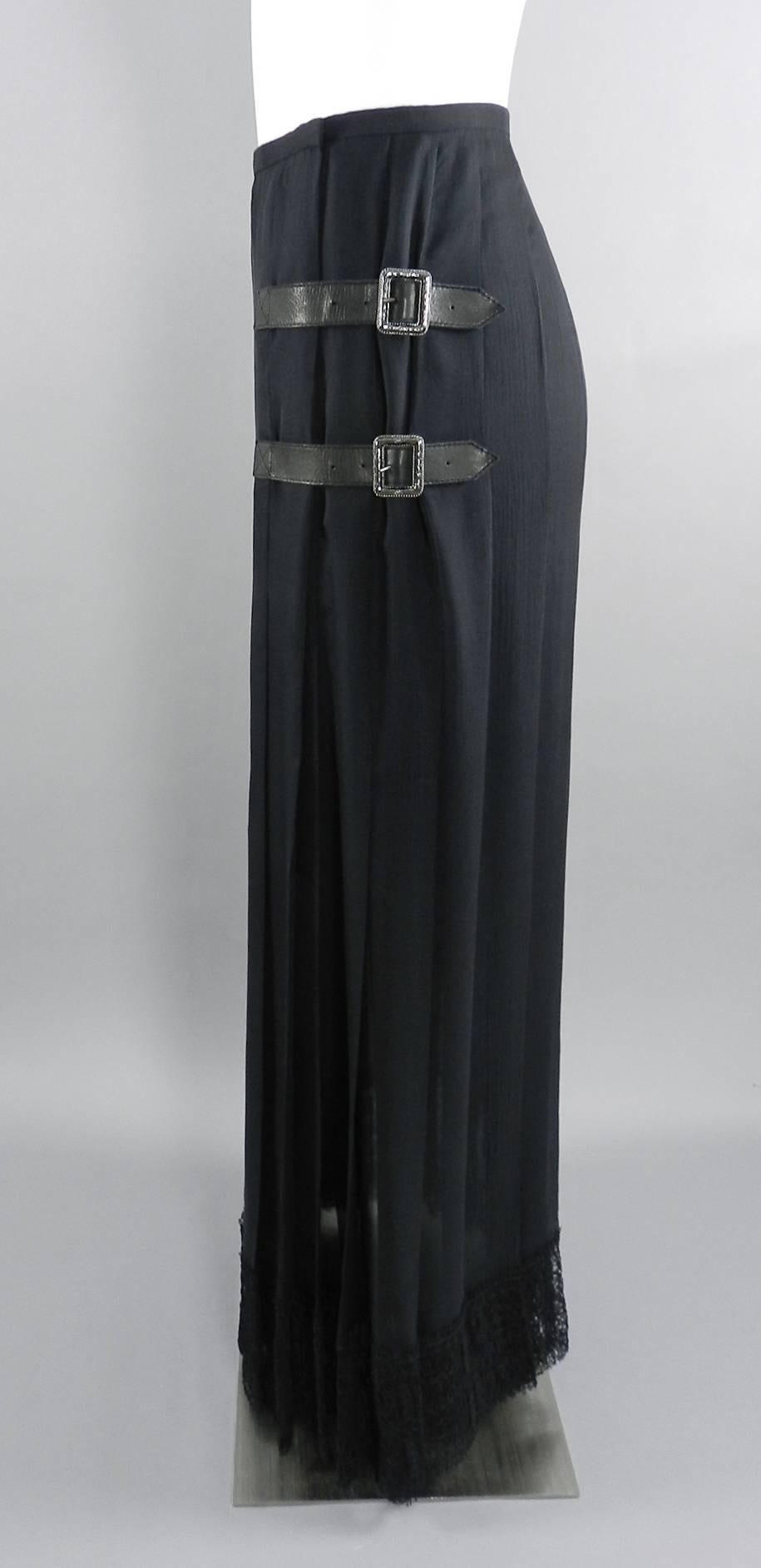 Chanel Edinburgh 13A 2013 Runway Long Black silk Skirt with Lace Hem In Excellent Condition In Toronto, ON