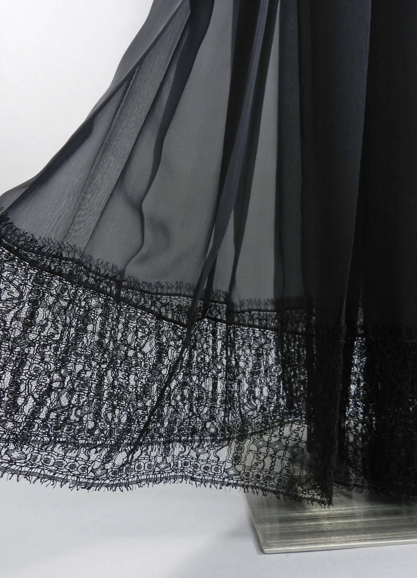 Chanel Edinburgh 13A 2013 Runway Long Black silk Skirt with Lace Hem 3