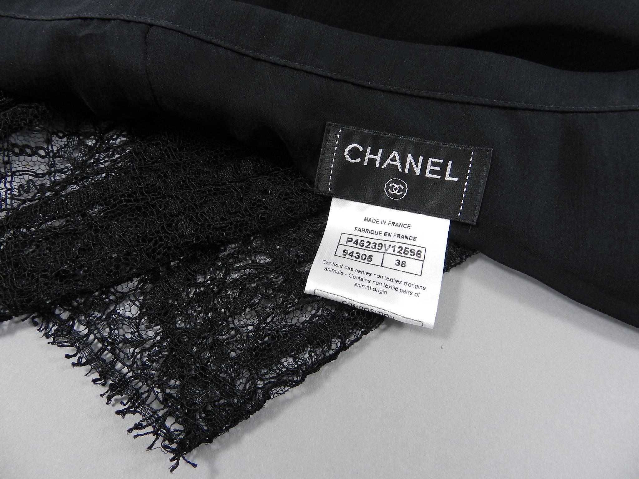 Chanel Edinburgh 13A 2013 Runway Long Black silk Skirt with Lace Hem 5
