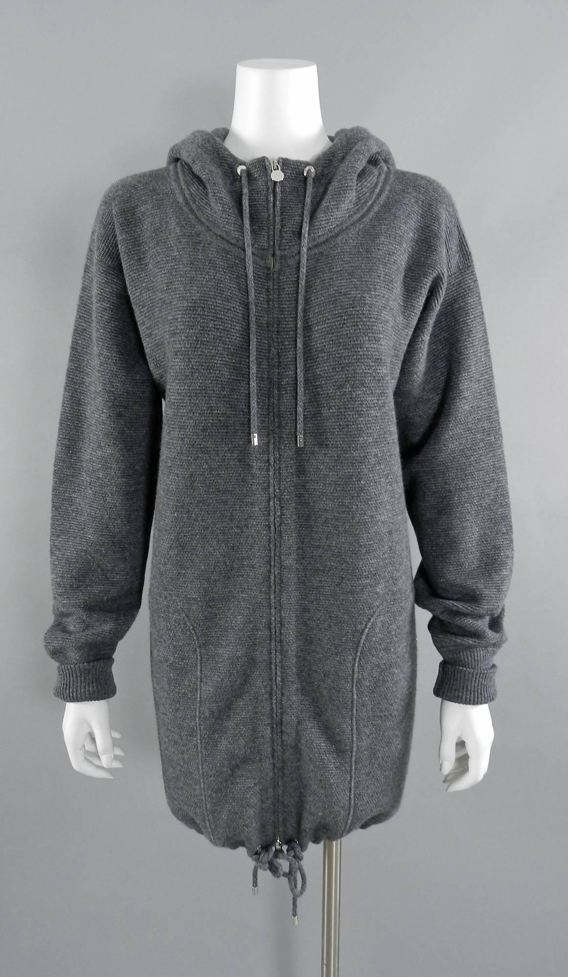 Chanel Gray Cashmere Zipper hoodie Sweater  1