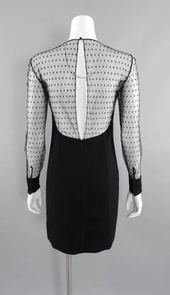 Saint Laurent Black Polkadot Sheer Mesh Cocktail Dress