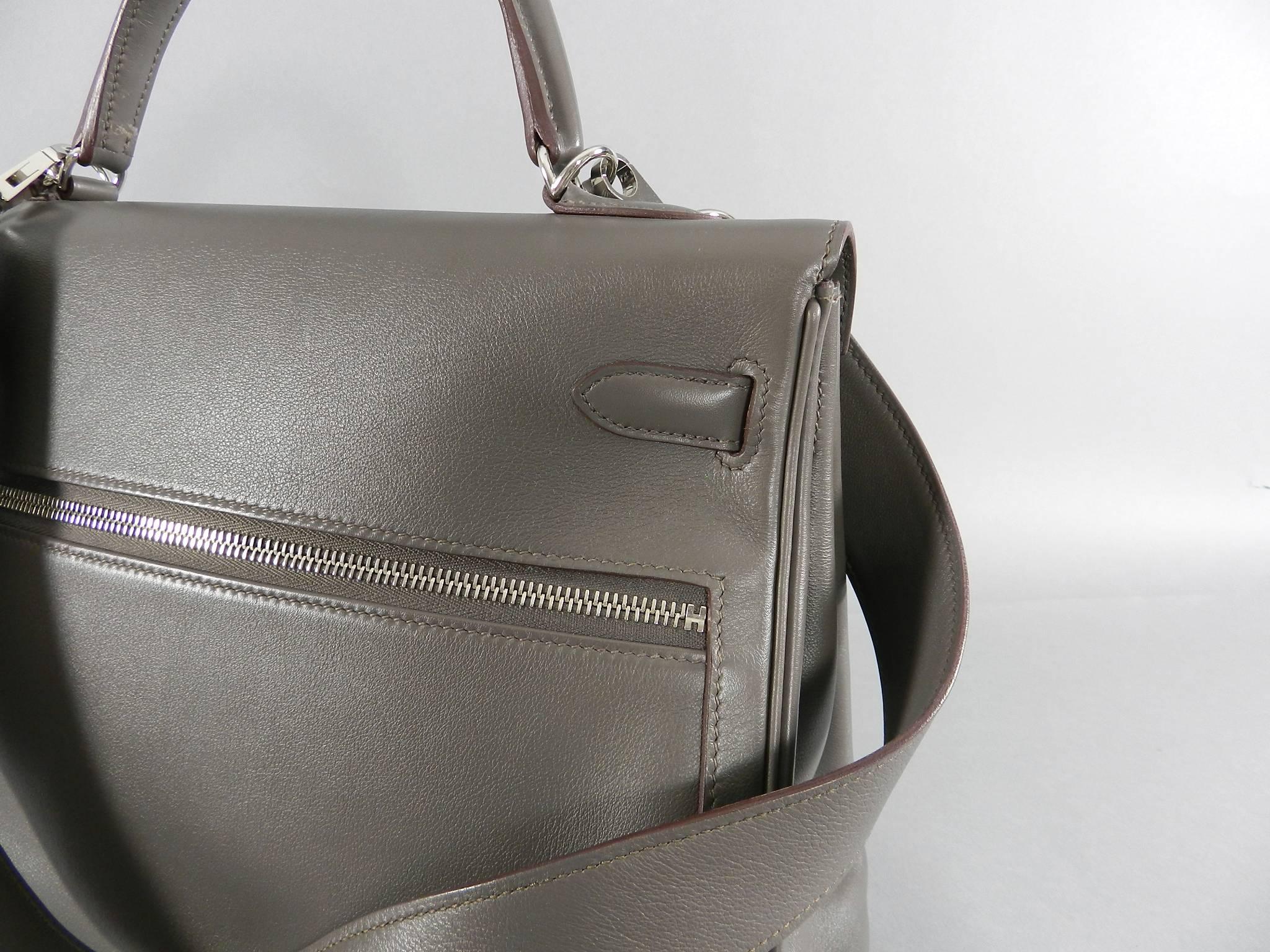 Hermes Kelly Lakis 35 Etain Swift with Palladium Hardware In Excellent Condition In Toronto, ON
