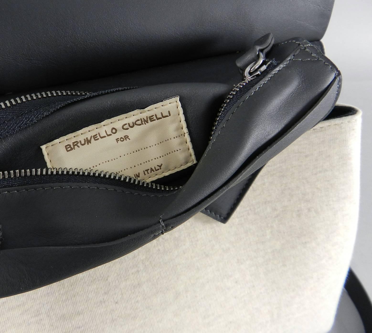 Brunello Cucinelli Dark Charcoal Grey and Cashmere Bag Purse 2