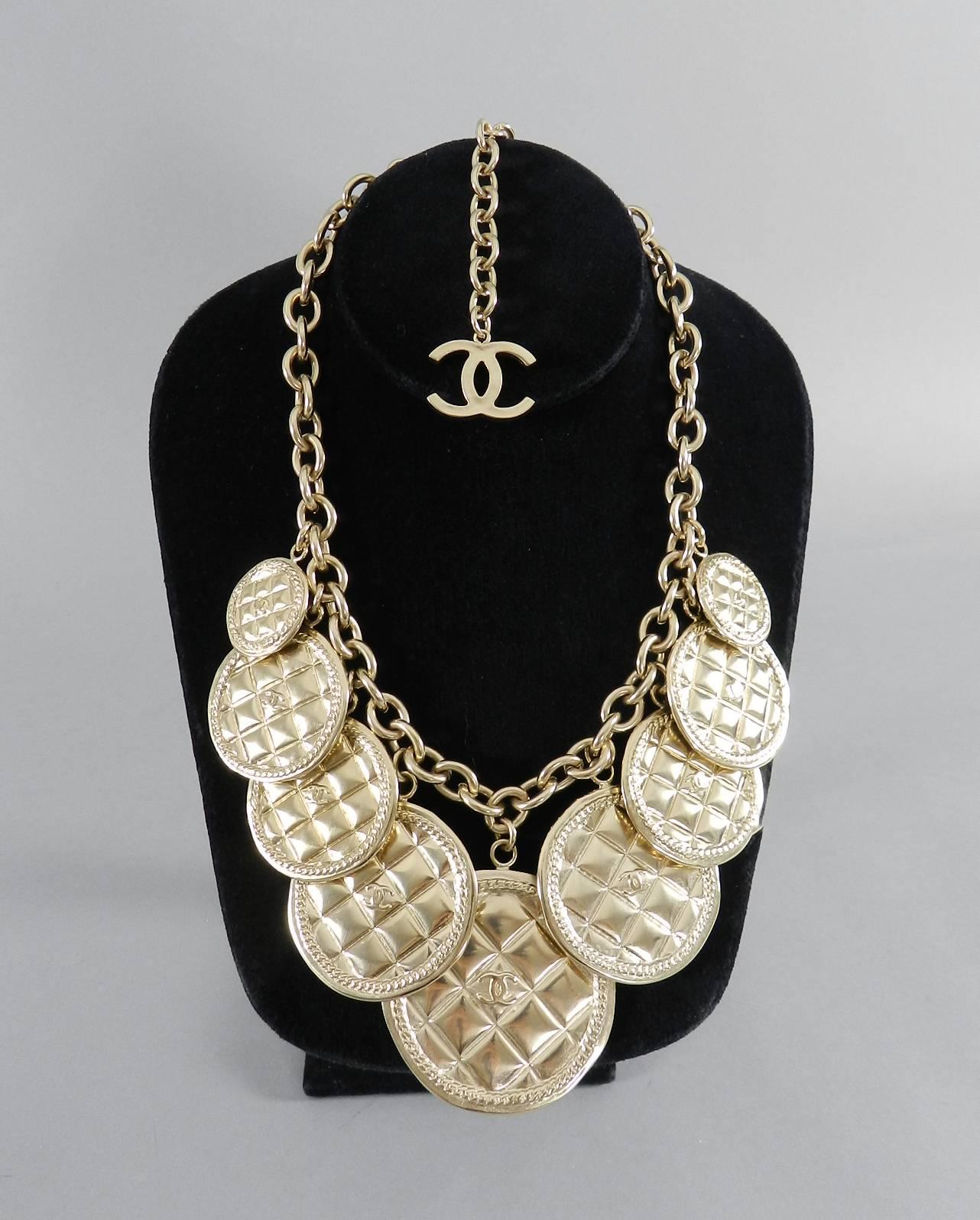 Chanel 2015 fall 15k Runway Gold Coin Necklace -  new in box with $2275 retail tag attached. Maximum length is 19.5