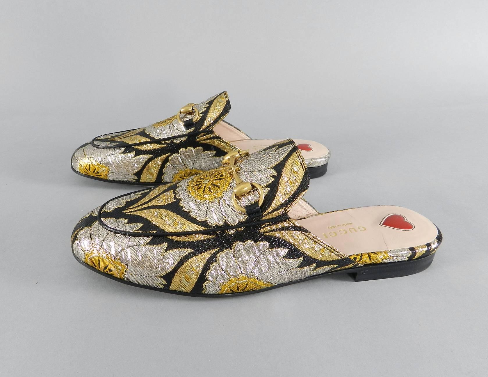 Gucci Princetown Gold Brocade Mules Loafers by Alessandro Michele for Gucci - Size 37 New without Box. 

We ship worldwide.