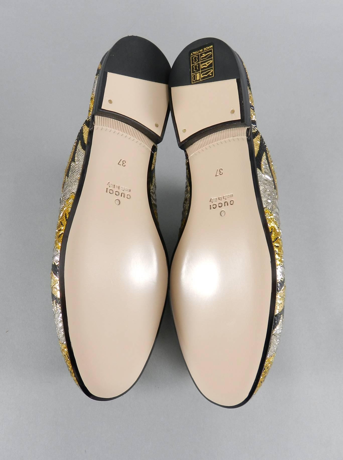 Women's Gucci Princetown Gold Brocade Mules Loafers