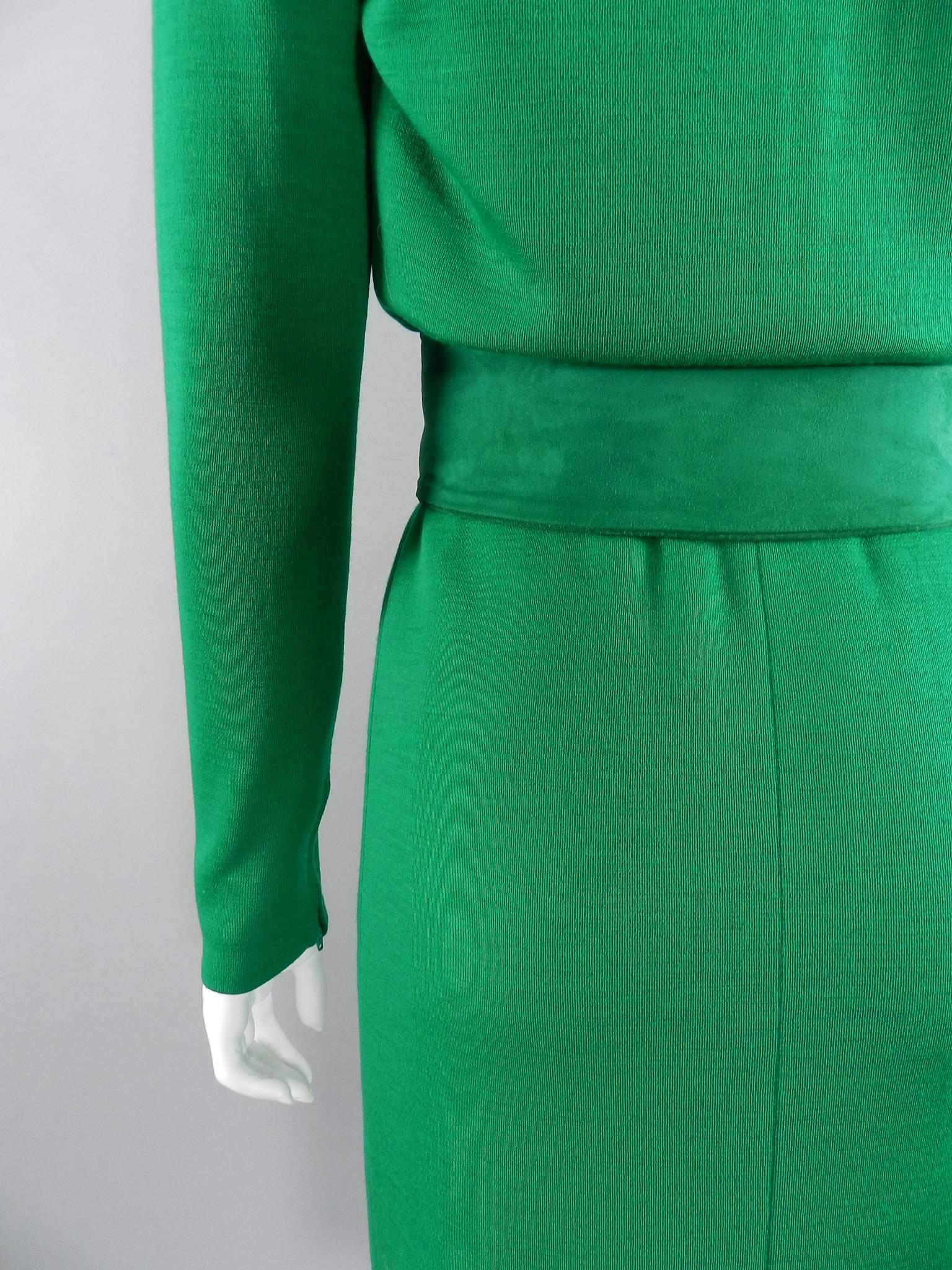 YSL Yves Saint Laurent Haute Couture Vintage 1990's Green Wool Knit Jersey Dress 1