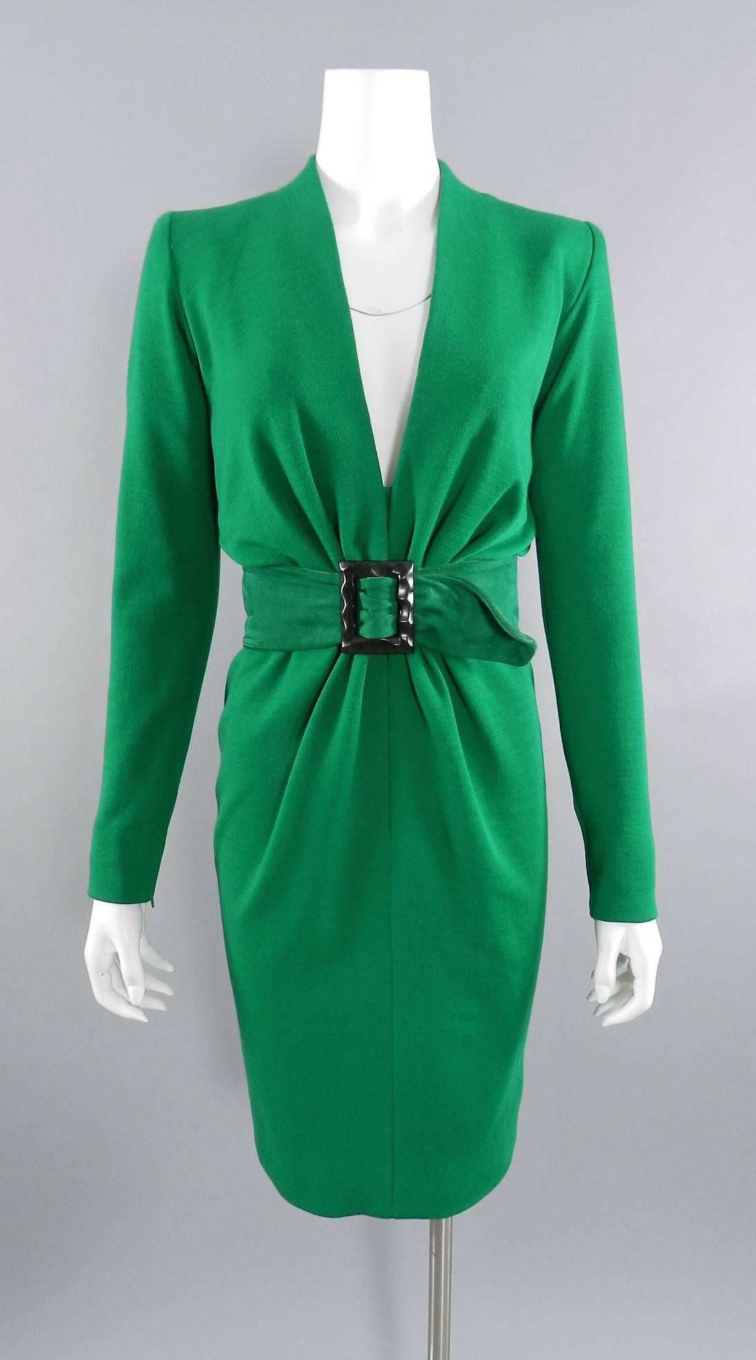YSL Yves Saint Laurent Haute Couture Vintage 1990's Green Wool Knit Jersey Dress 5