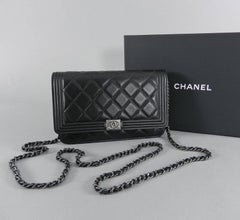Chanel 15C Le Boy Black lambskin quilted Wallet on Chain