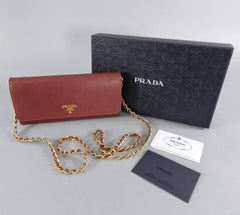 Prada Cerise Saffiano Leather Wallet on a Chain