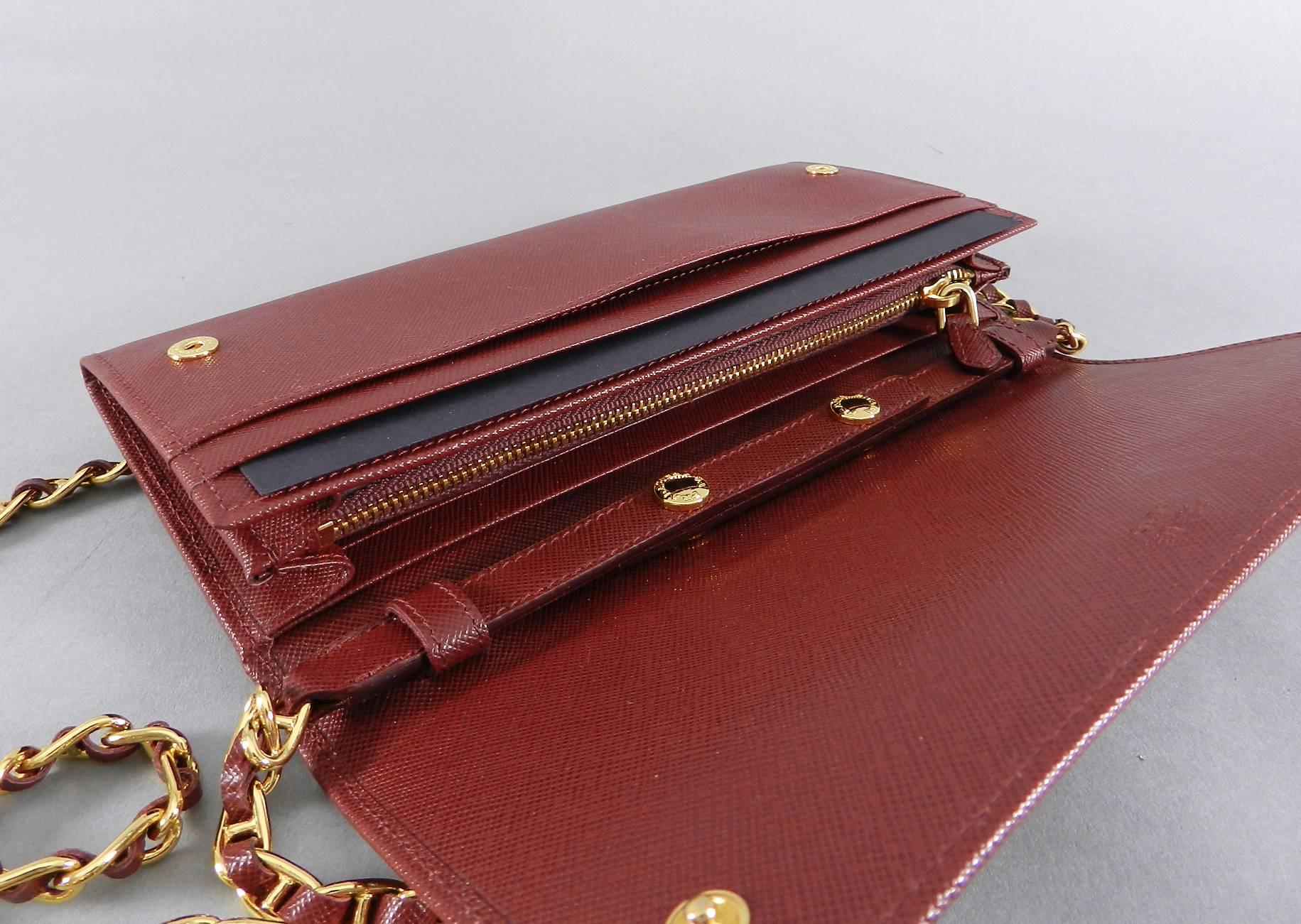 Women's Prada Cerise Saffiano Leather Wallet on a Chain 
