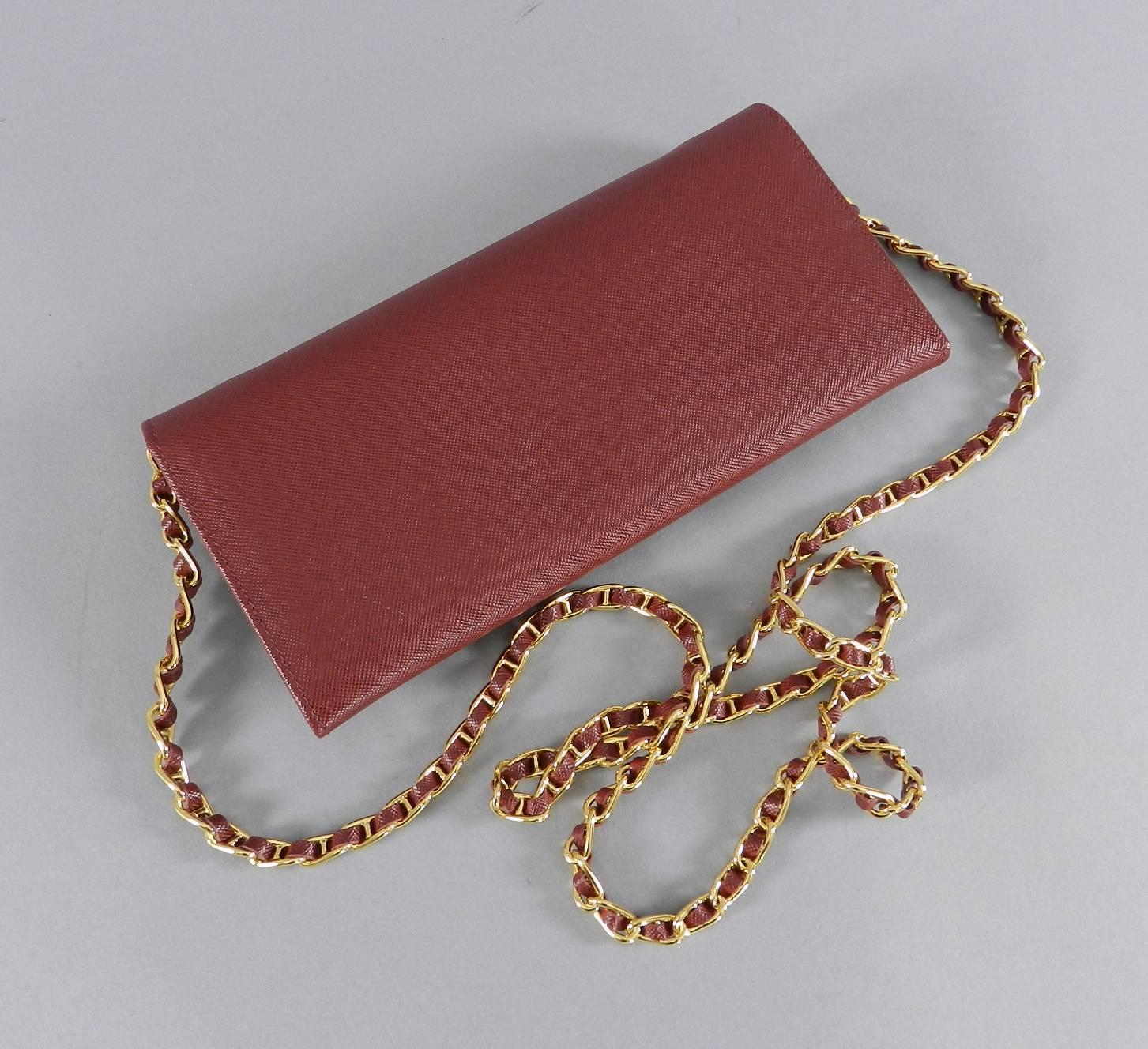 Prada Cerise Saffiano Leather Wallet on a Chain  3