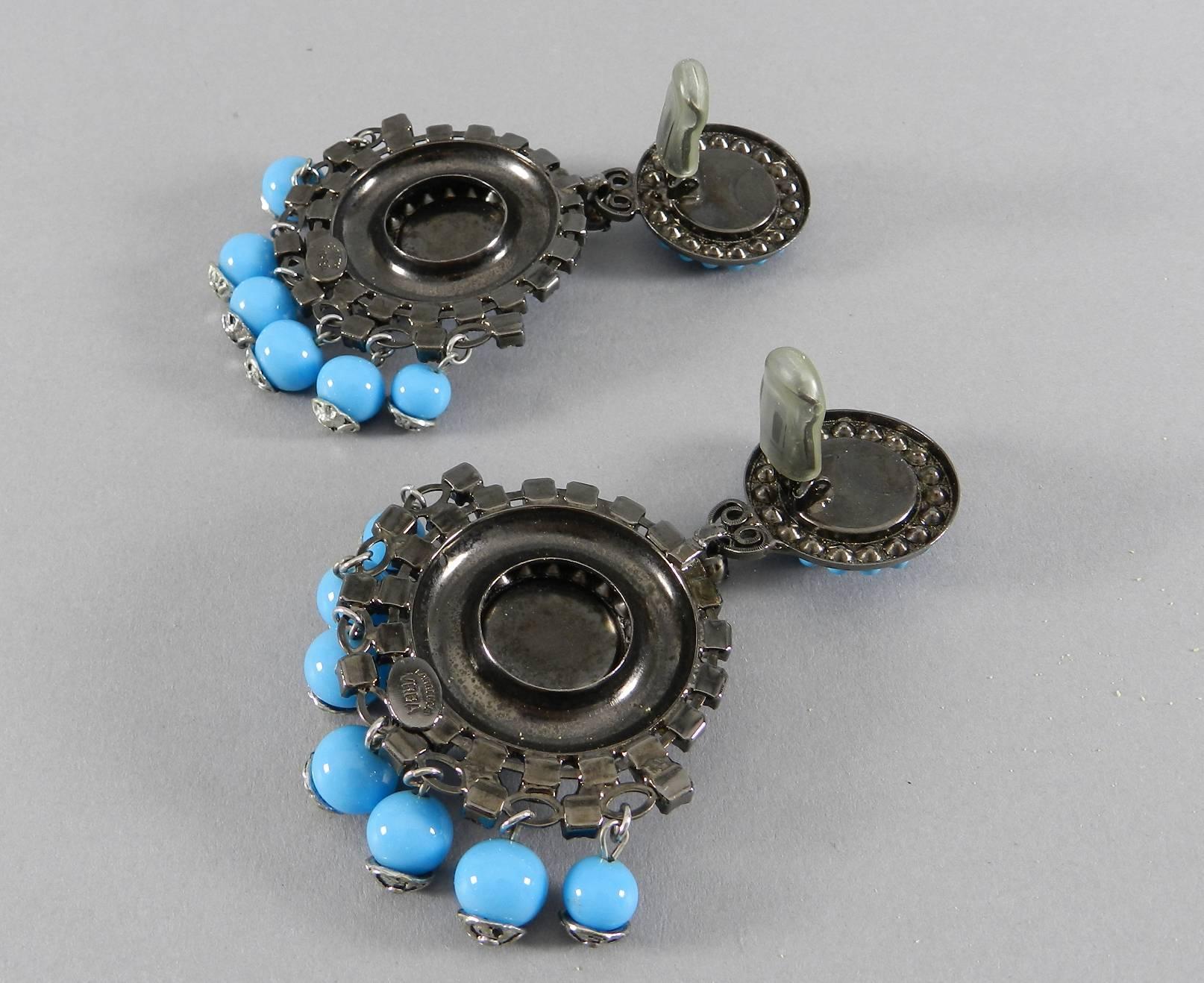 Women's Lawrence Vrba Turquoise Glass and Rhinestone Drop Earrings