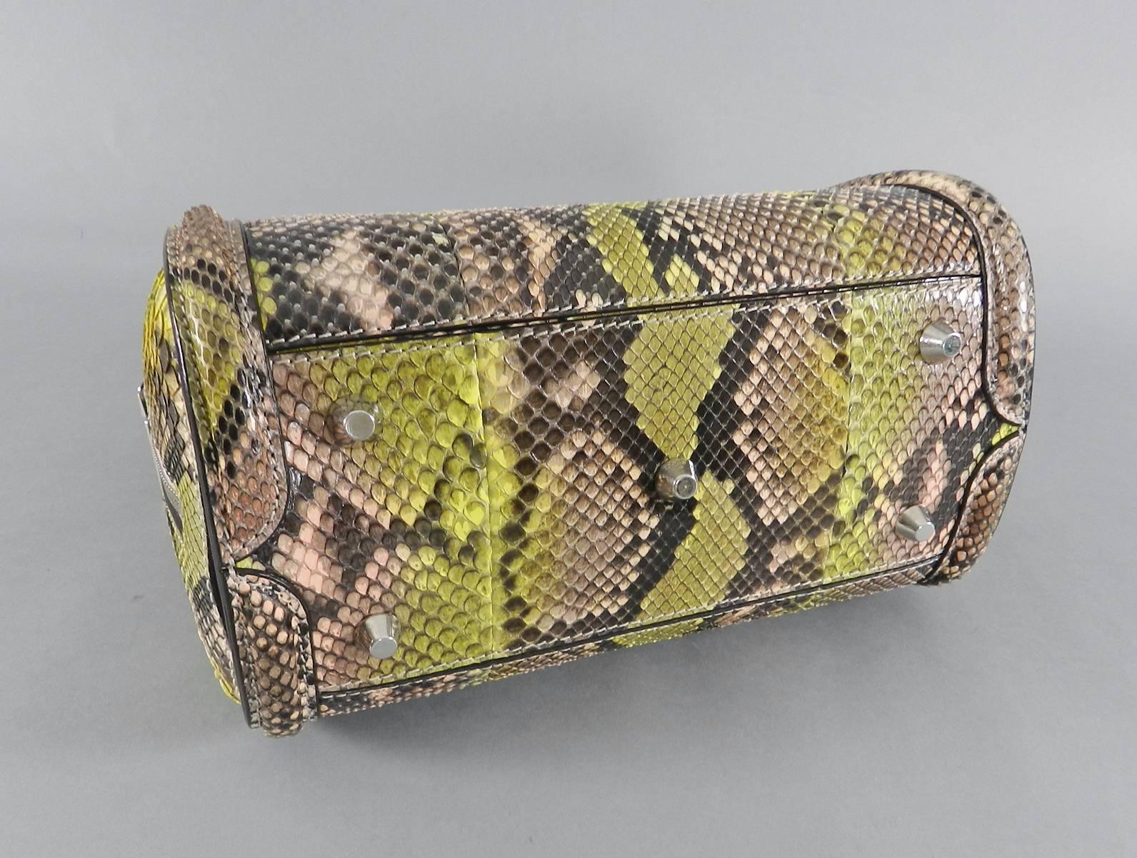 Alexander Mcqueen Small Lime Green Python Heroine Bag  In Excellent Condition In Toronto, ON