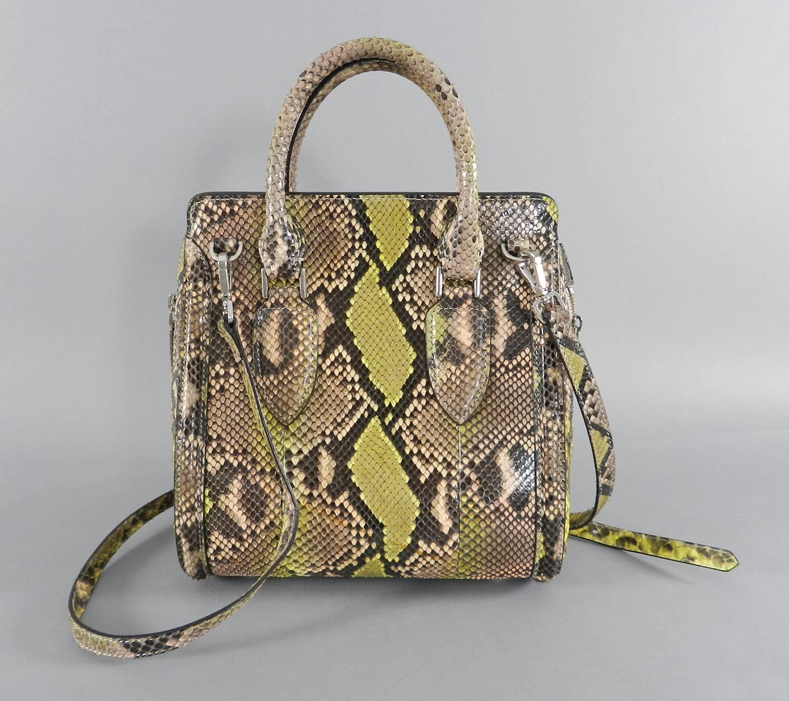 Women's Alexander Mcqueen Small Lime Green Python Heroine Bag 