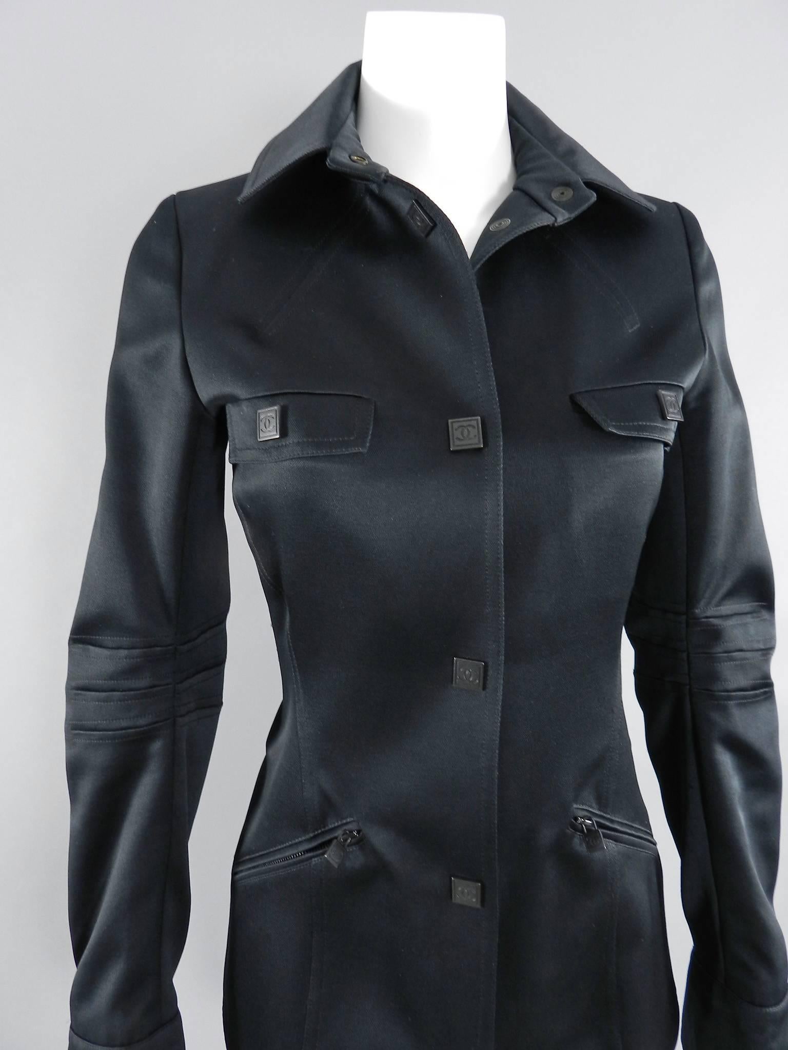 Chanel Sport 06A Black Sateen Jacket with CC Snaps 1