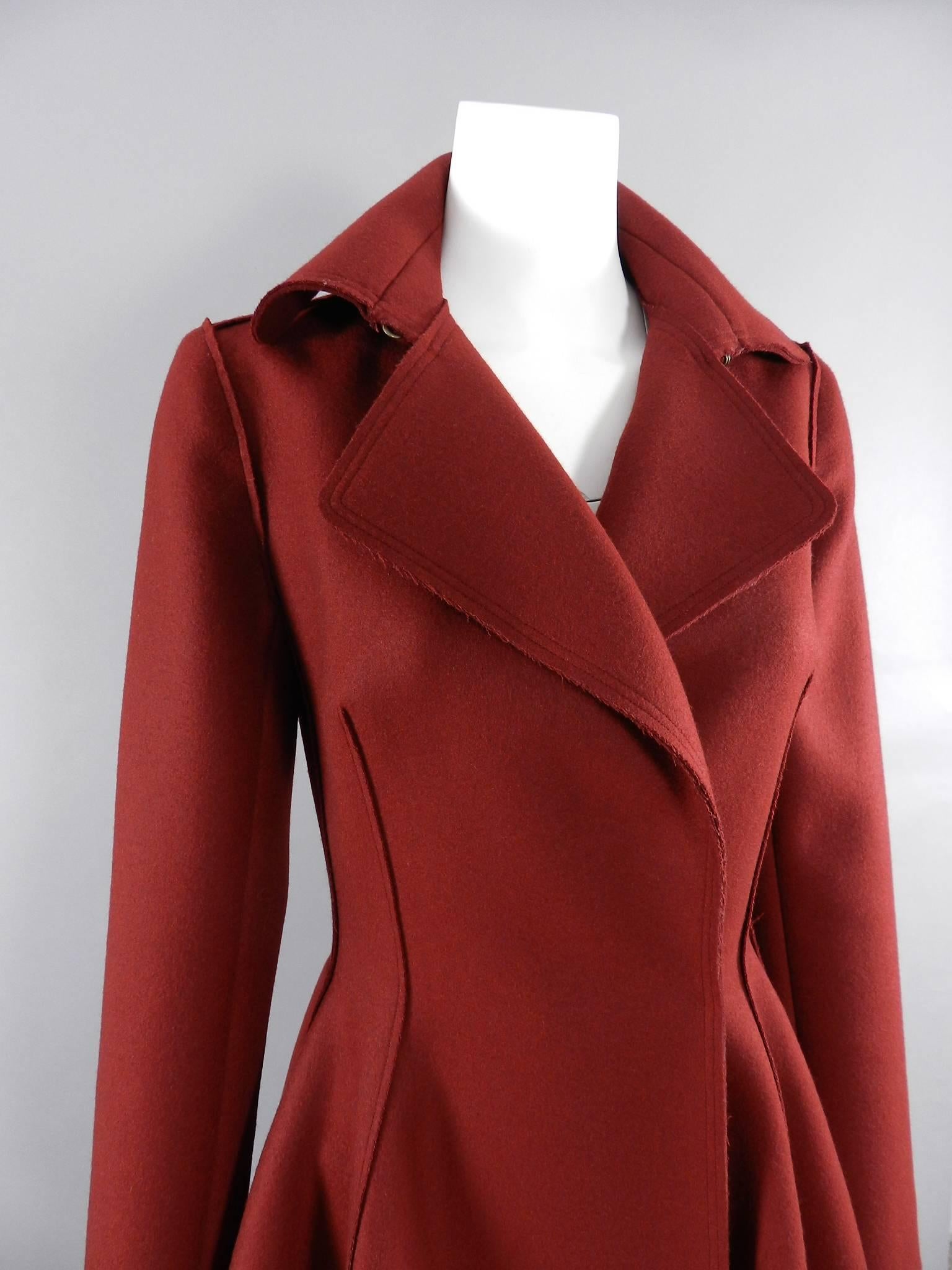 Lanvin fall 2013 Red Wool Princess Cut Coat In Excellent Condition In Toronto, ON