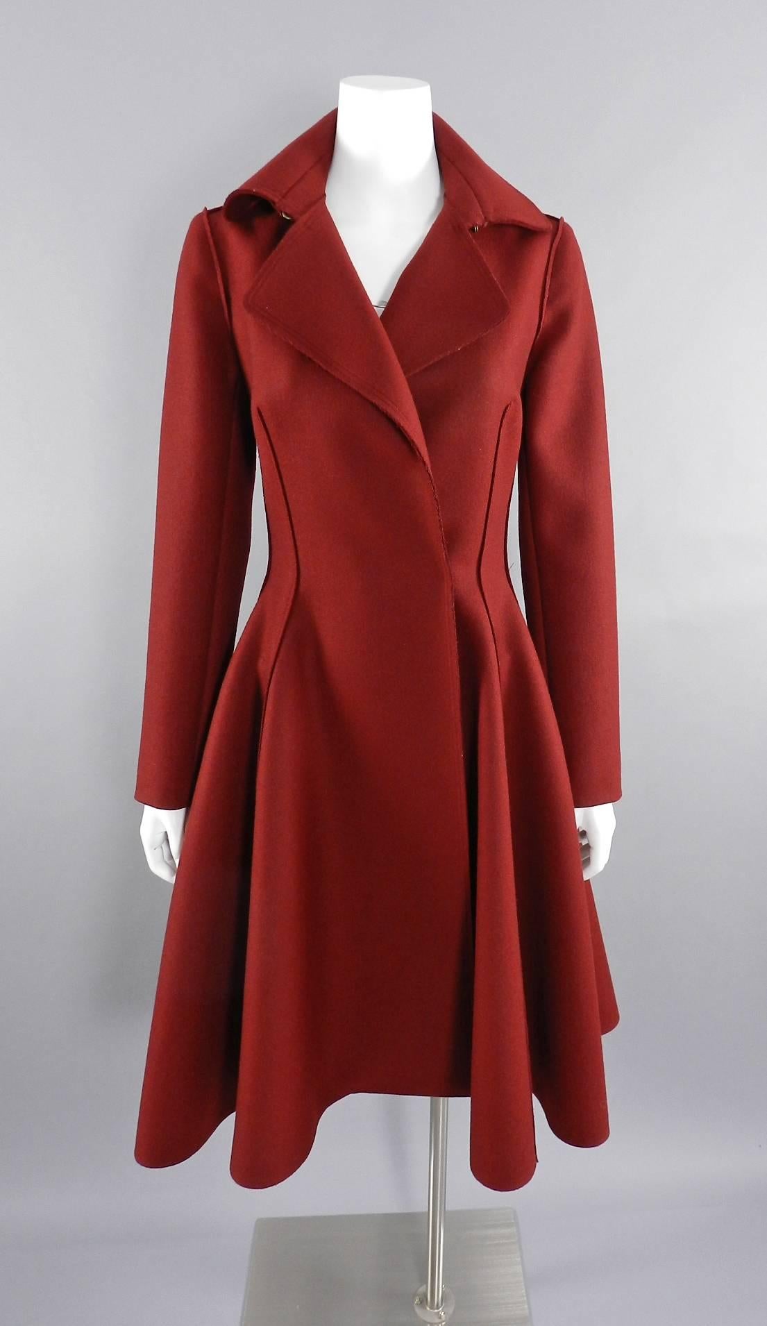 Lanvin fall 2013 Red Wool Princess Cut Coat 3