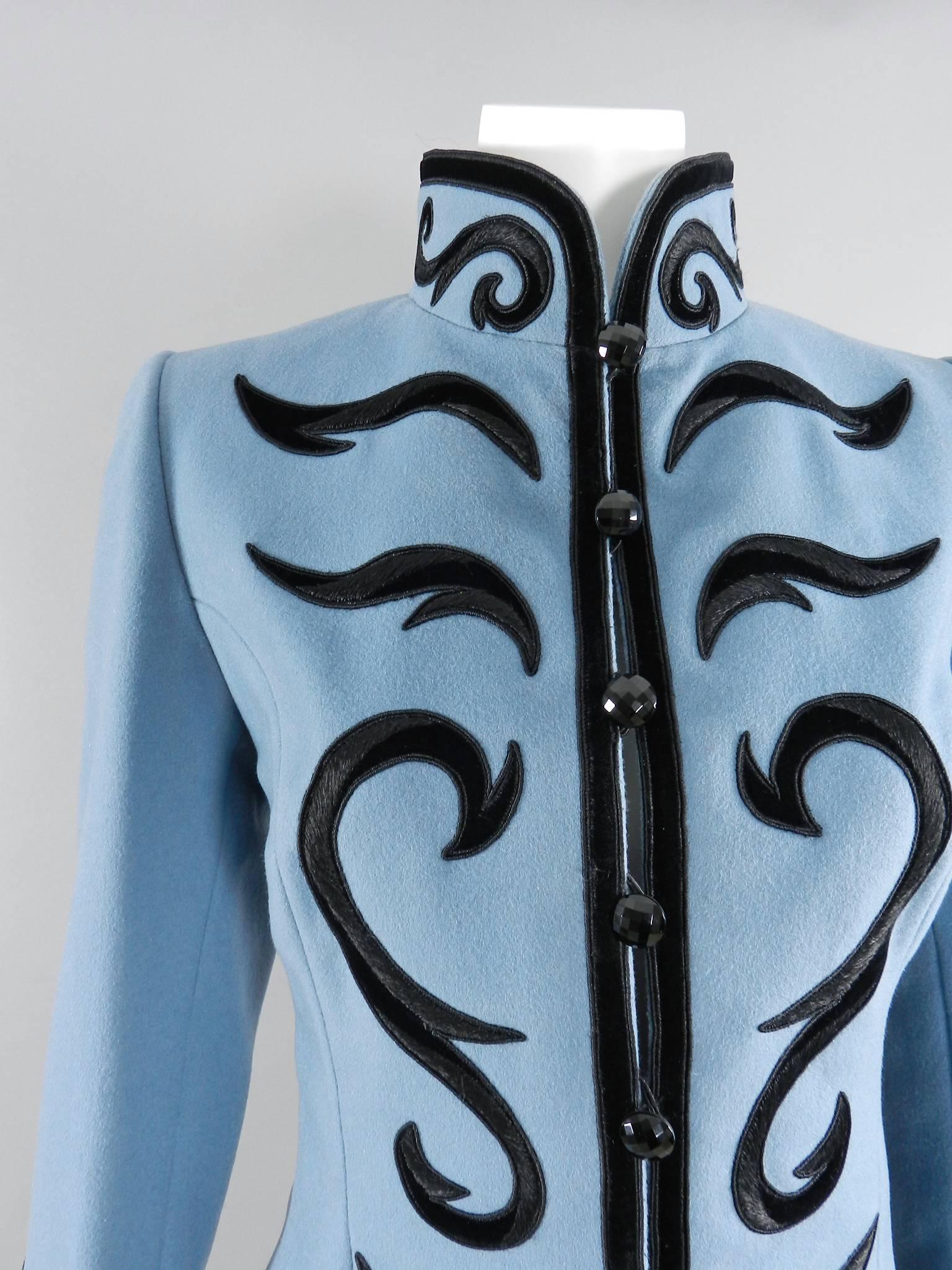Women's Yves Saint Laurent Final Collection 2002 Haute Couture Blue Lesage Jacket 