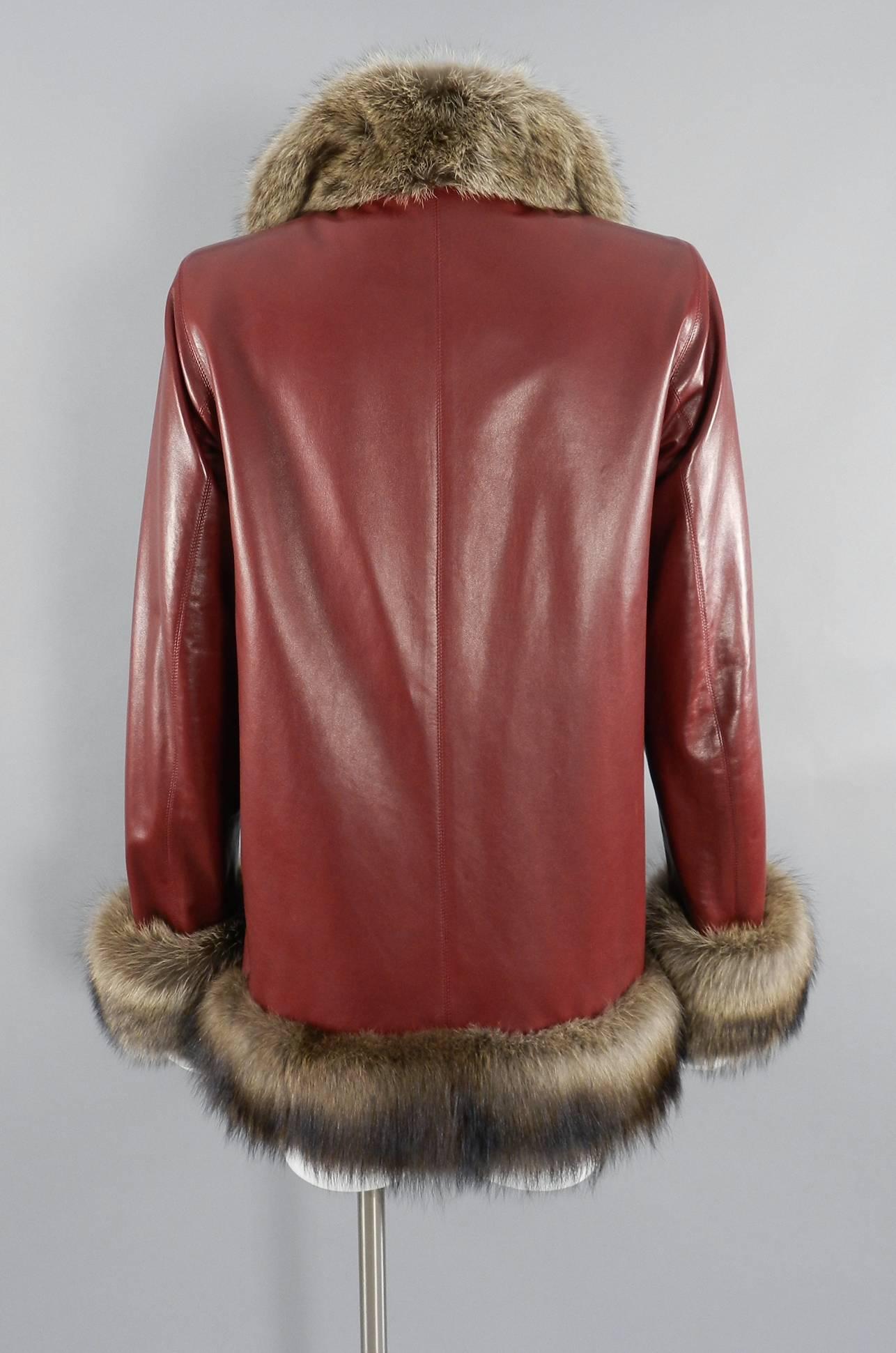 Women's Yves Saint Laurent vintage AW 1998 Haute Couture Red Leather Fisher Fur Coat
