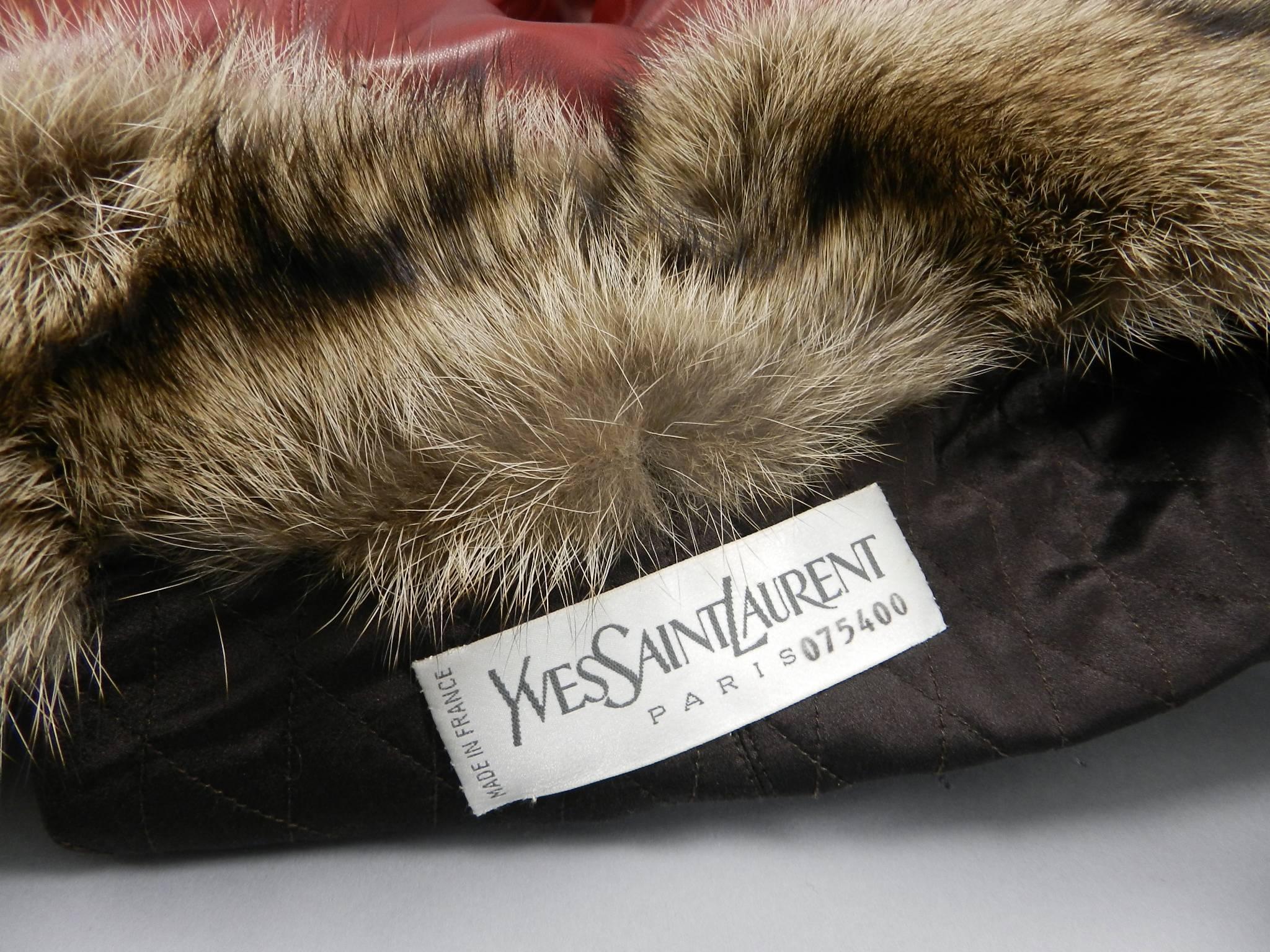 Yves Saint Laurent vintage AW 1998 Haute Couture Red Leather Fisher Fur Coat 3