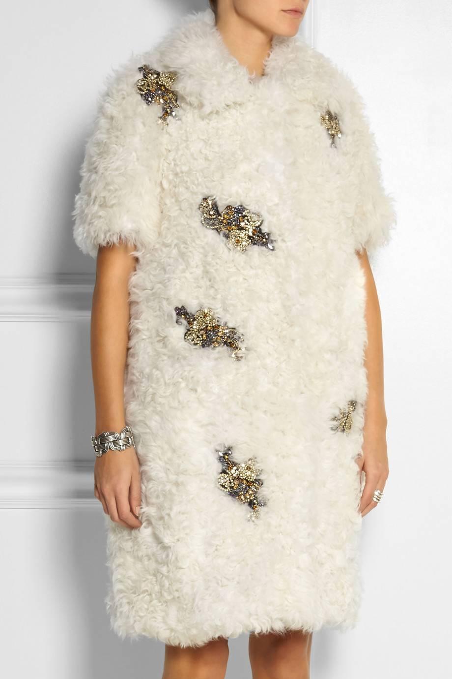 Erdem Fall 2014 Anouk Rhinestone Jeweled Shearling Runway Coat In Excellent Condition In Toronto, ON