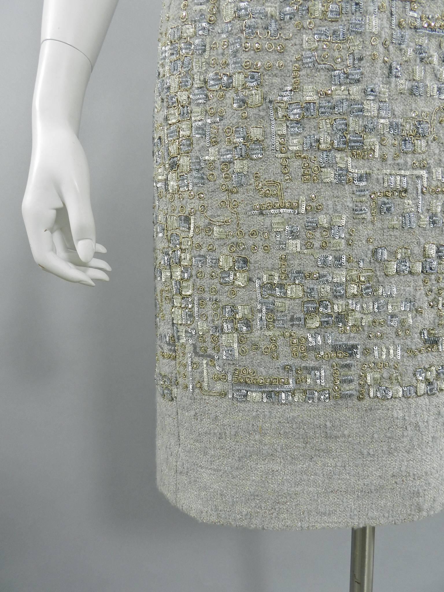 Women's Pierre Balmain by Oscar de la Renta Haute Couture Grey Wool Lesage Bead Dress