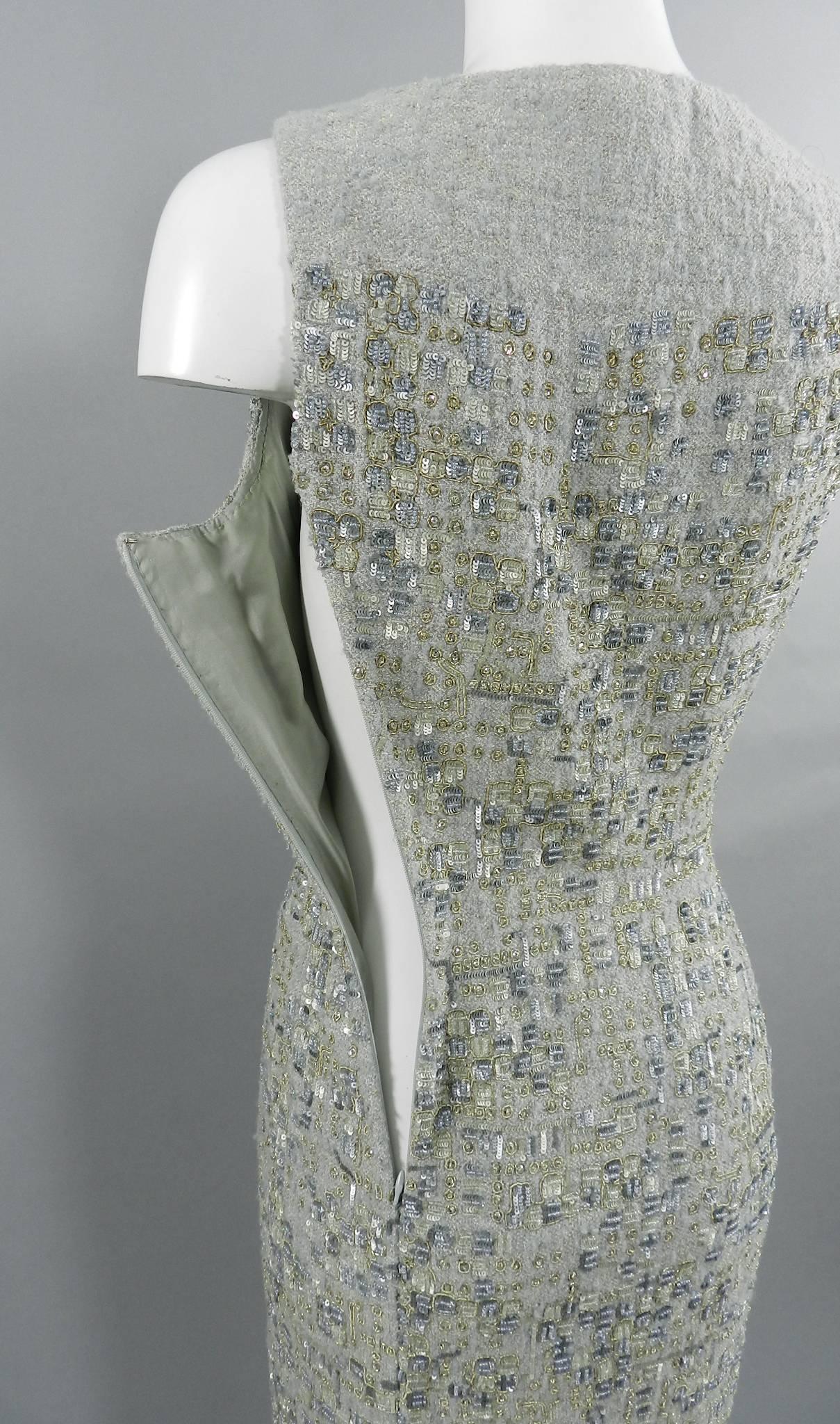 Pierre Balmain by Oscar de la Renta Haute Couture Grey Wool Lesage Bead Dress 1