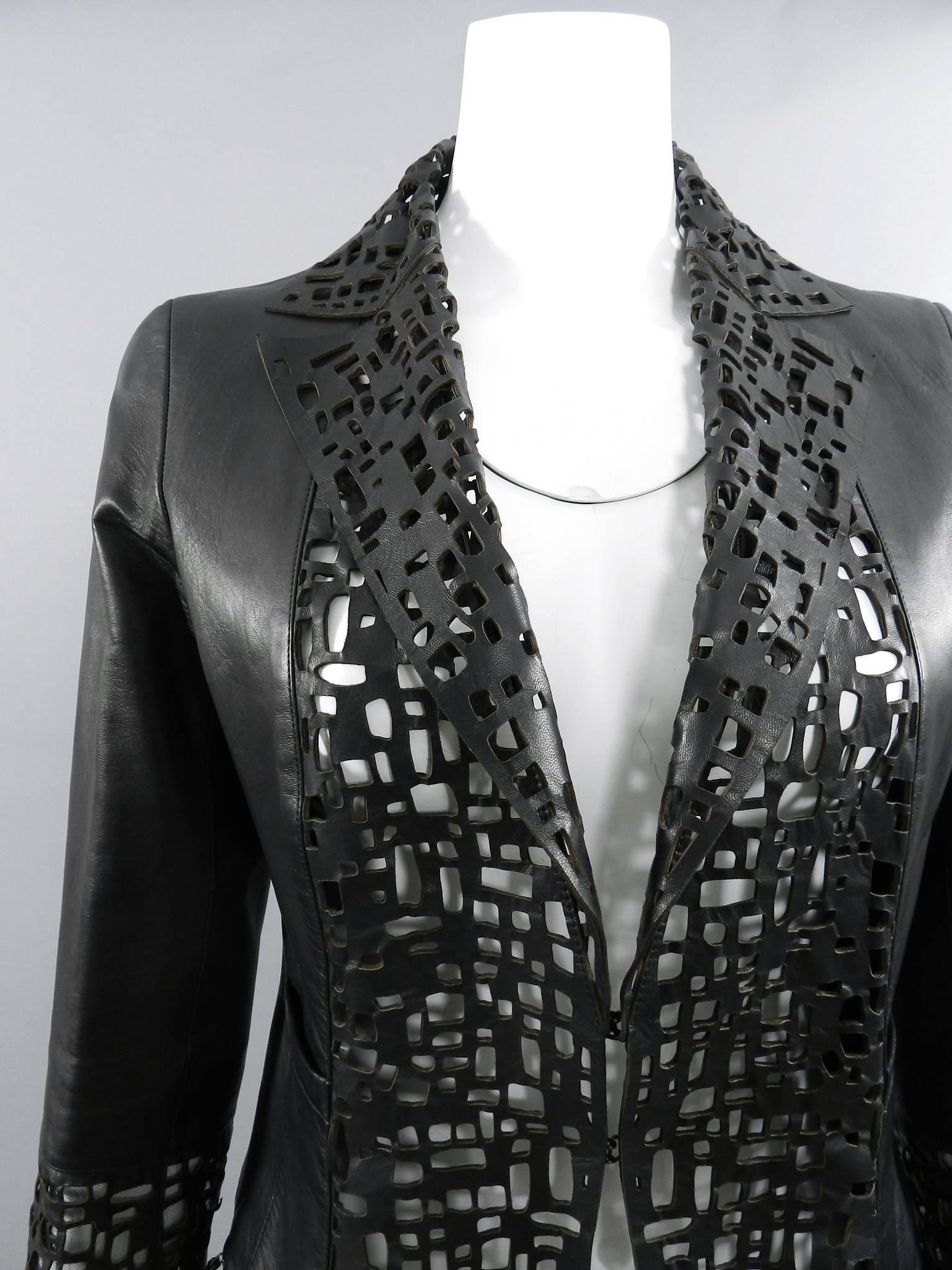 Chanel 11A Black Leather Perforated Lambskin Jacket 2
