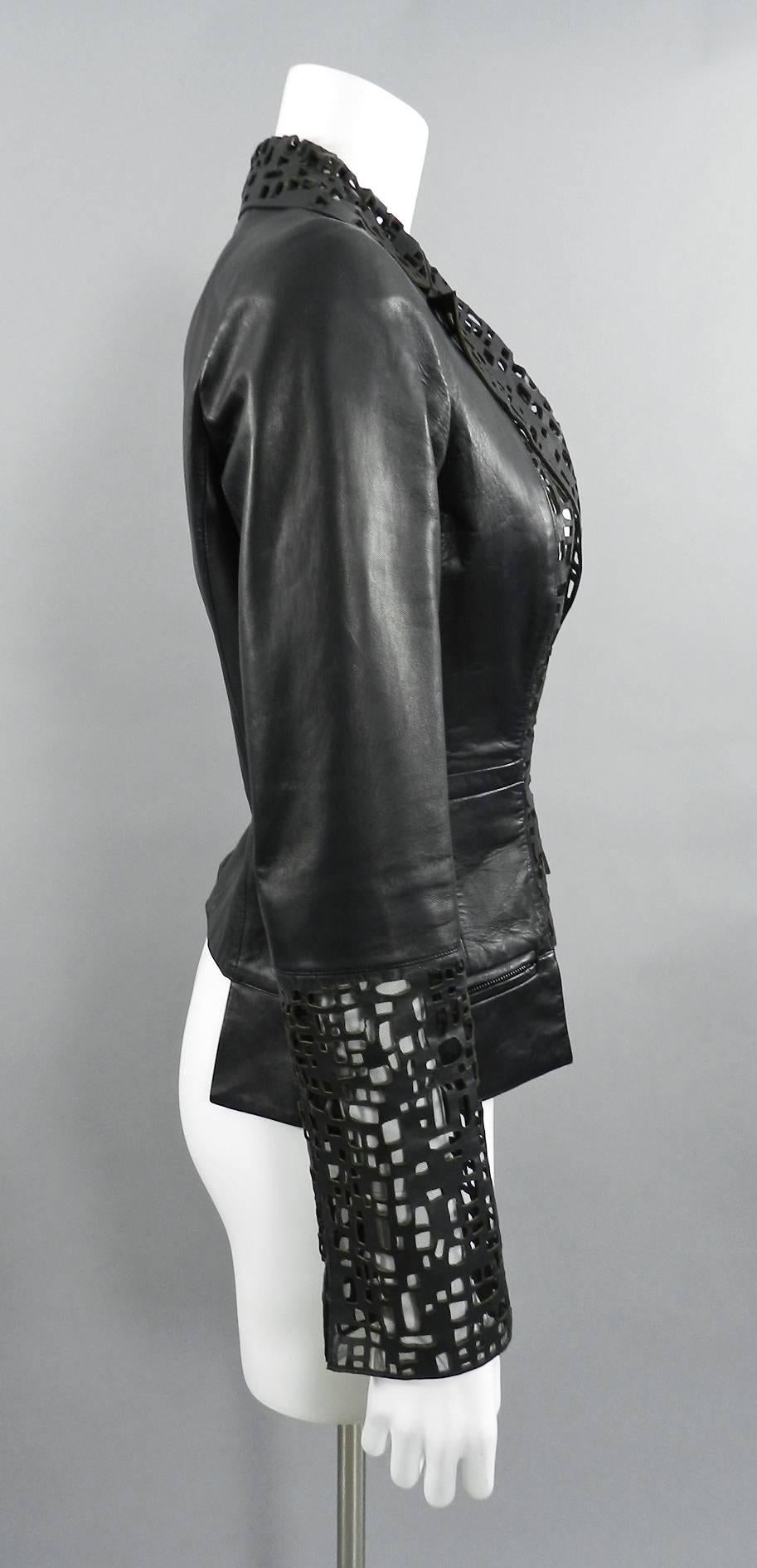 Chanel 11A Black Leather Perforated Lambskin Jacket In Excellent Condition In Toronto, ON