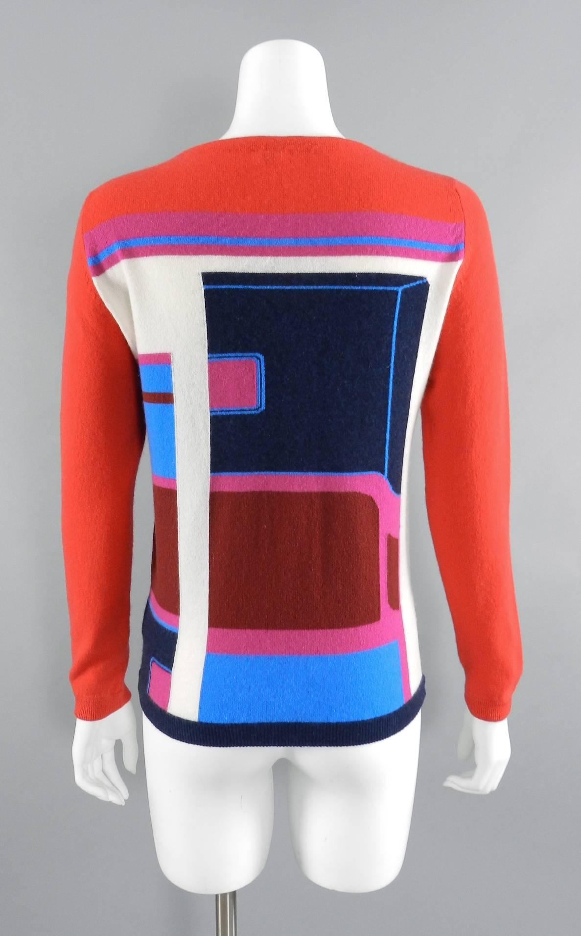 Women's Hermes Red and Blue Color Block Cashmere Sweater