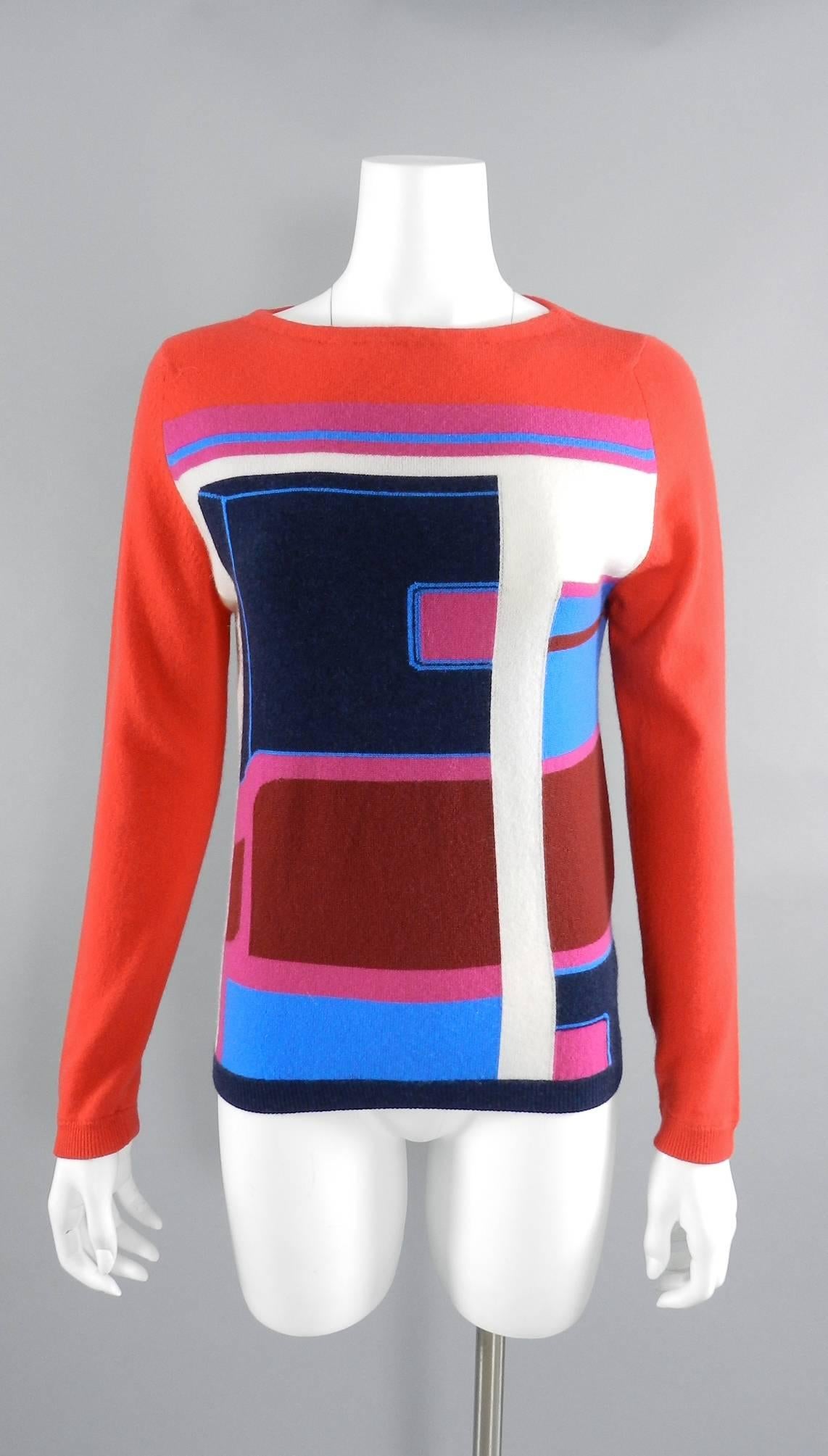 Hermes Red and Blue Color Block Cashmere Sweater 2
