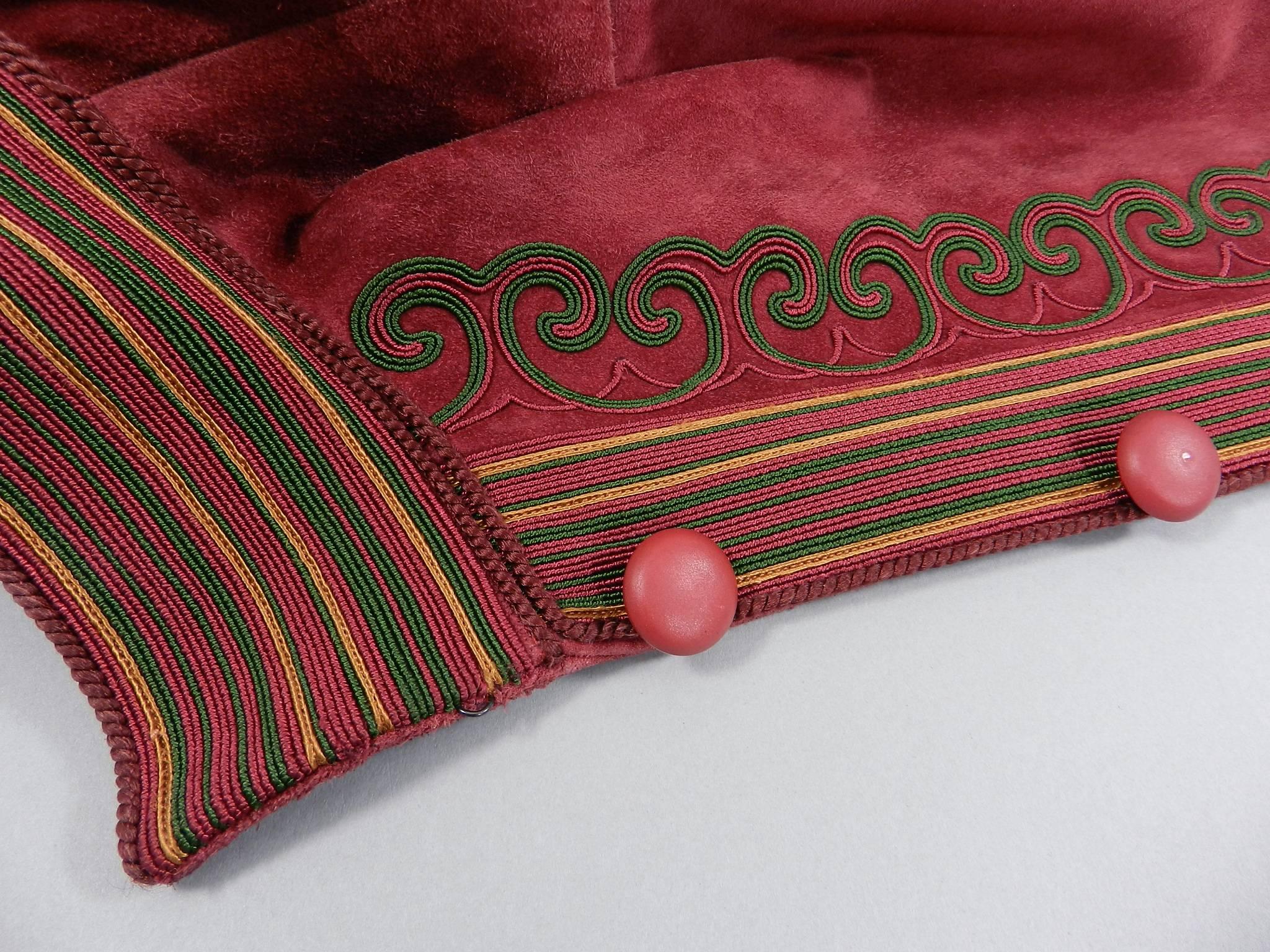 Women's Yves Saint Laurent Vintage 1970's Burgundy Suede Soutache Trim Jacket