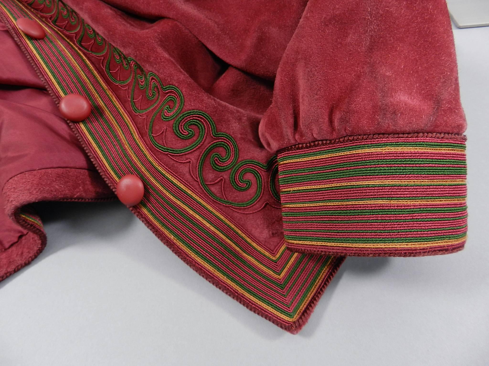 Yves Saint Laurent Vintage 1970's Burgundy Suede Soutache Trim Jacket 1