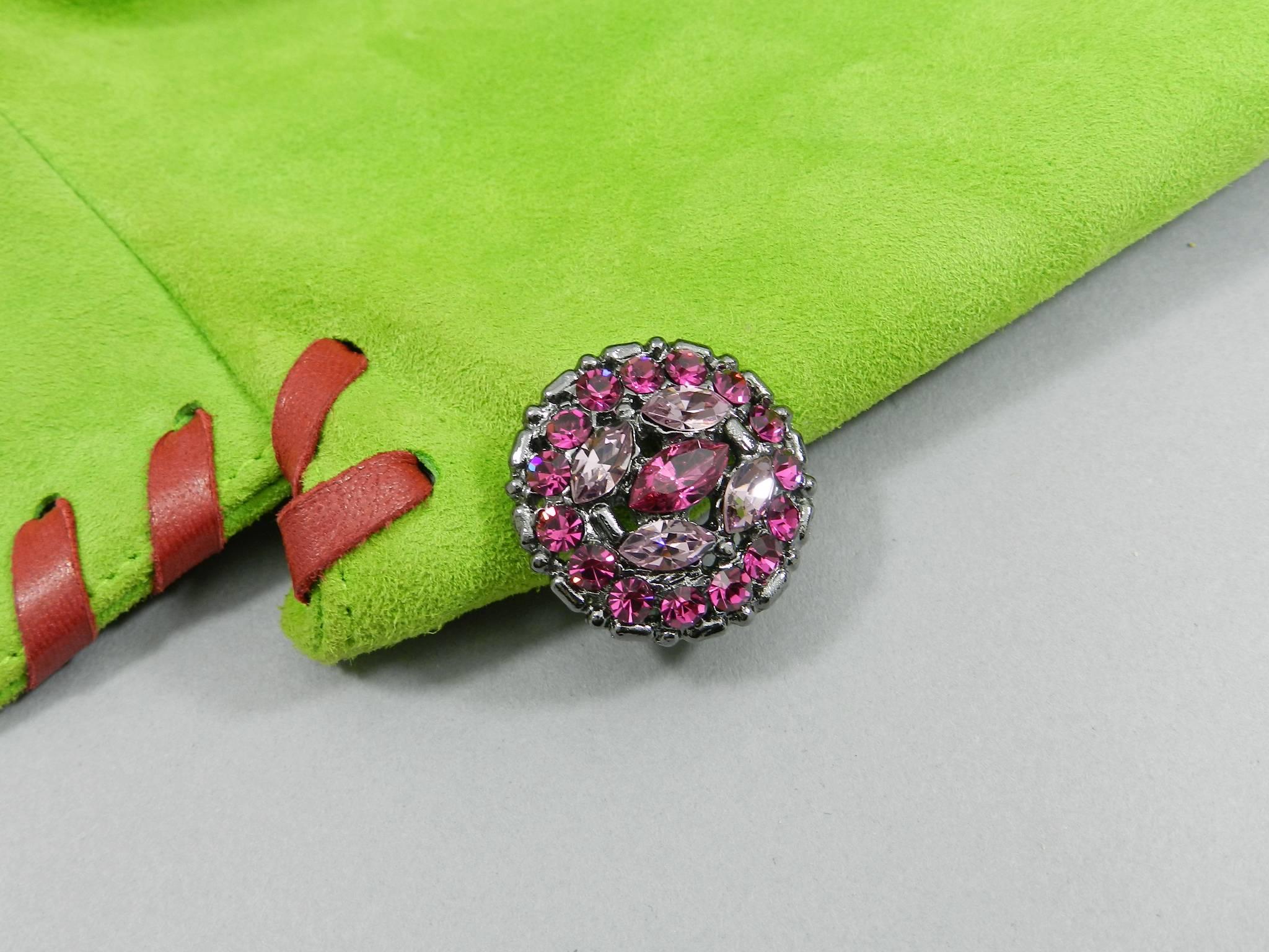 Yves Saint Laurent AW 1999 Haute Couture Lime Green and Fuchsia Suede Jacket For Sale 2