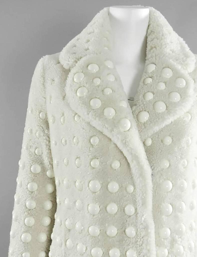 Gray Marco di Vincenzo Fall 2015 Runway Ivory Shearling Coat with 'Bubbles'